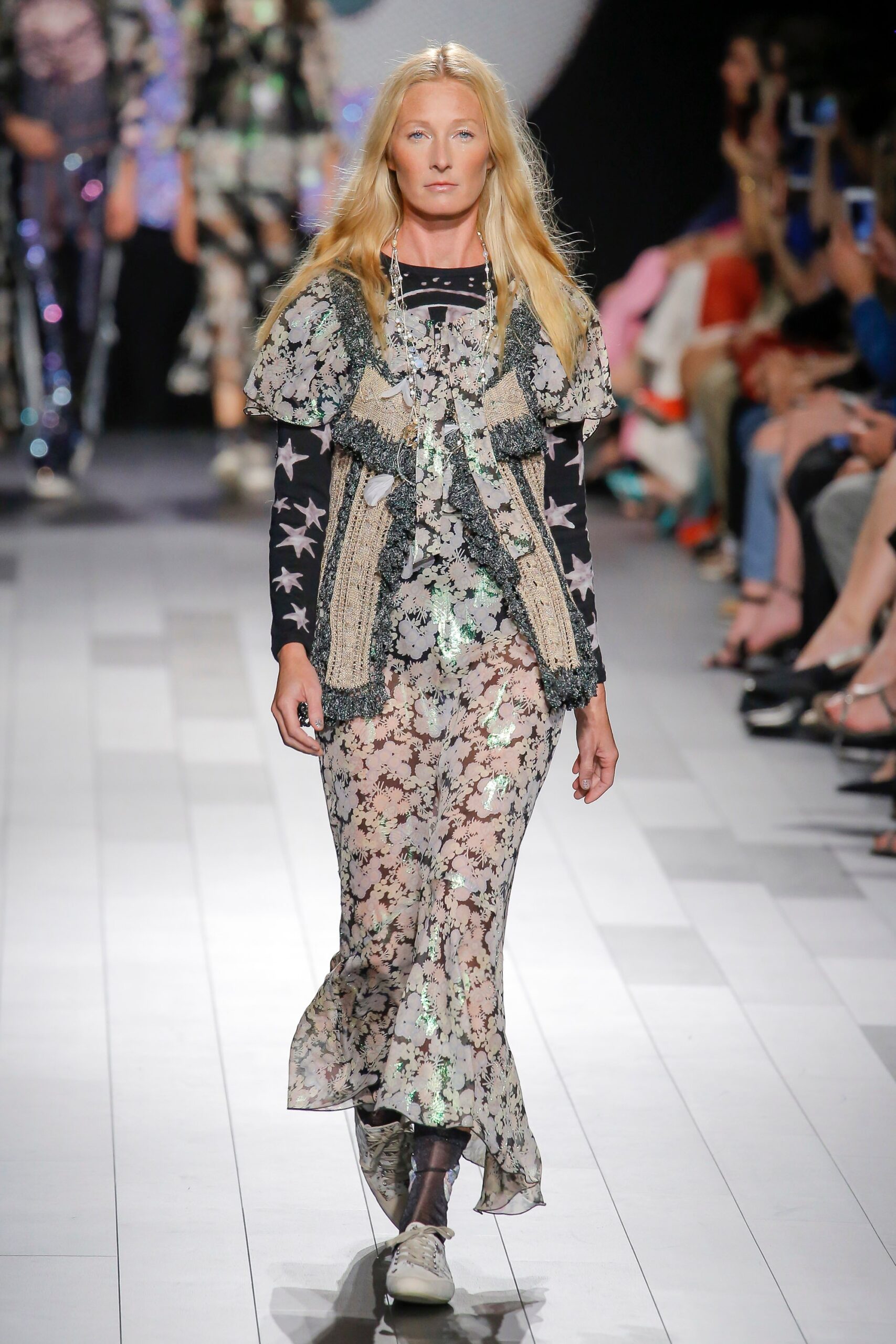 multi floral midi dress and black top