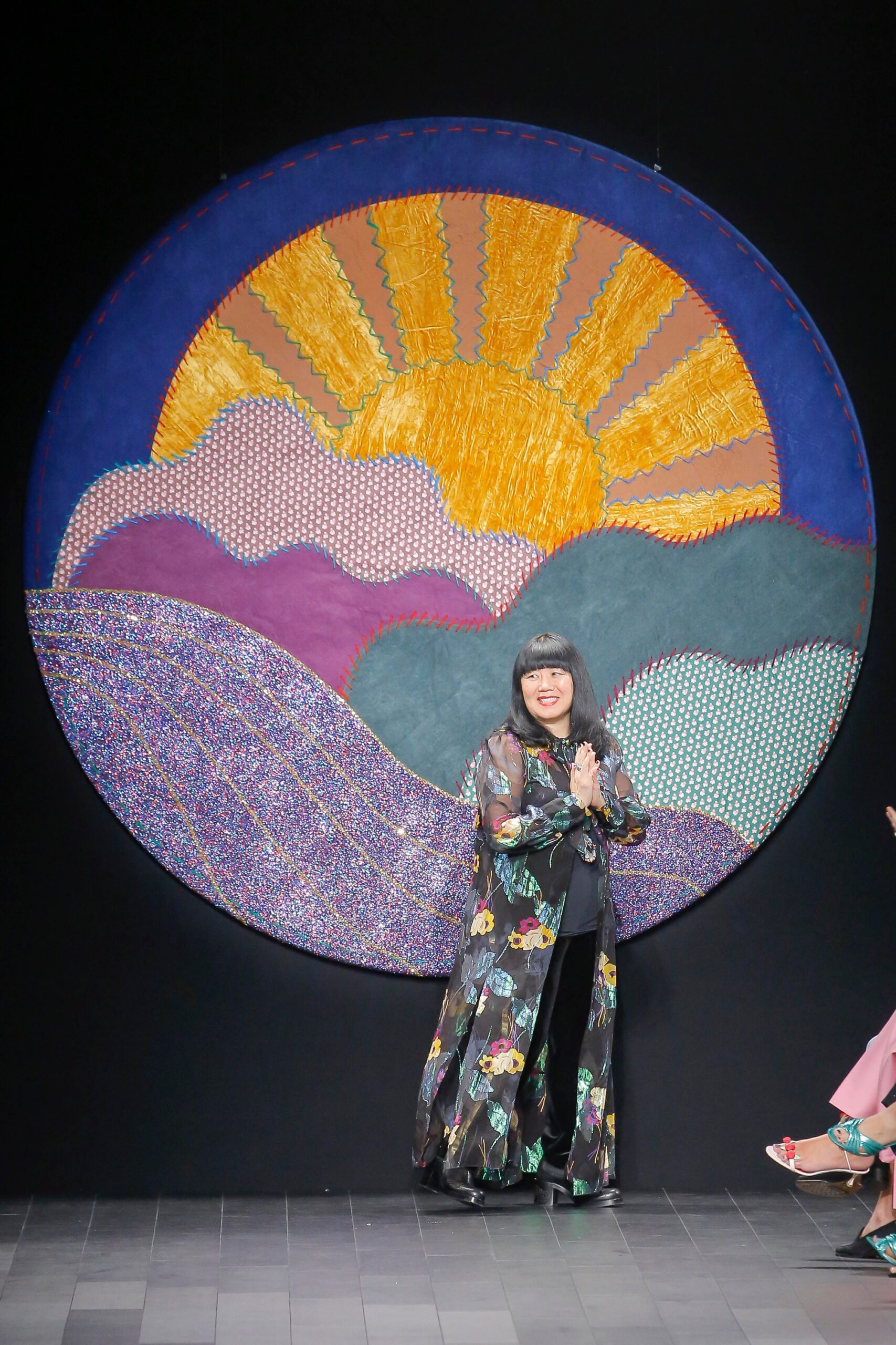 black floral coat and tailored blazer