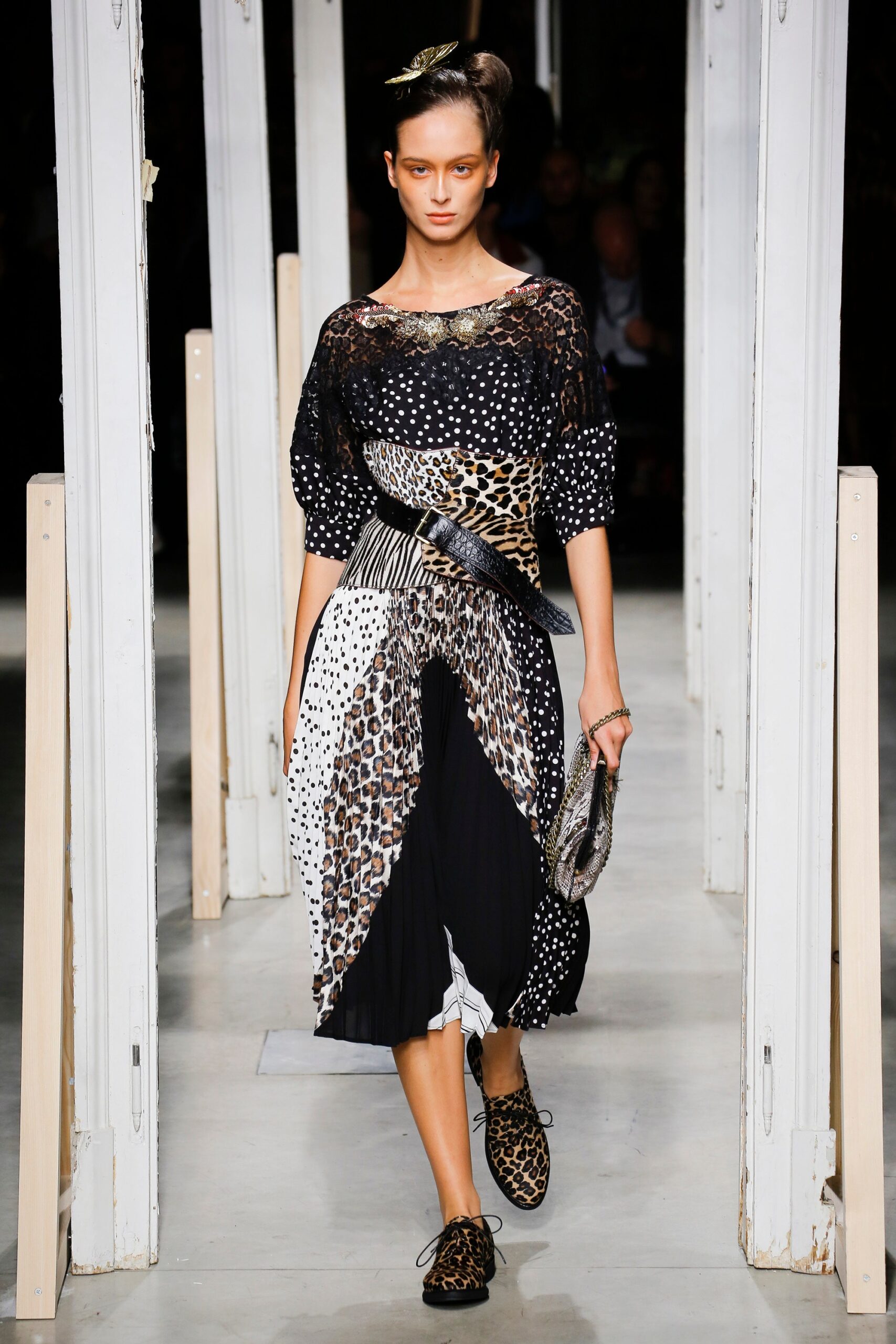 black and white printed midi dress