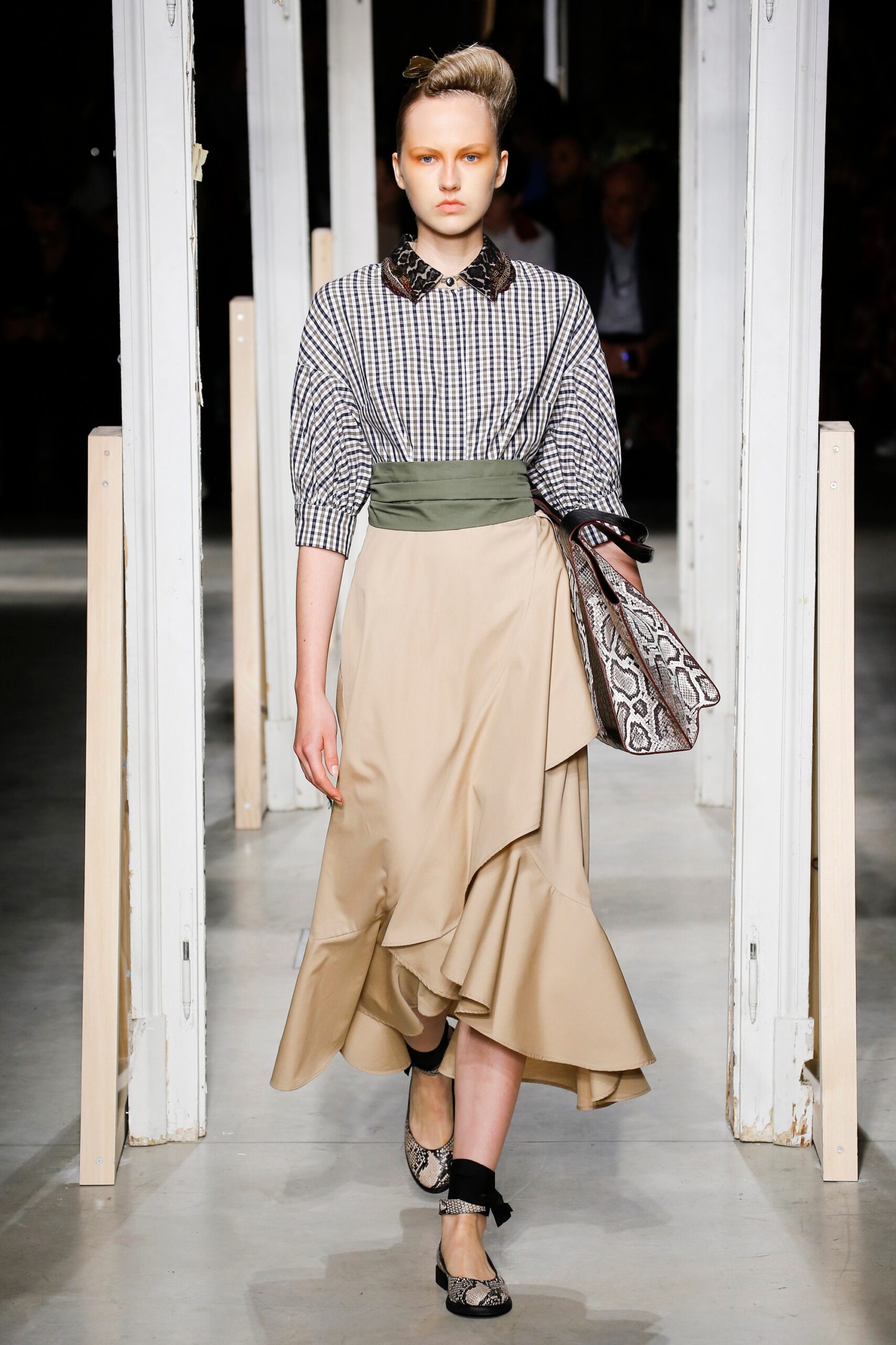 beige silk asymmetric relaxed tiered flowing midi skirt