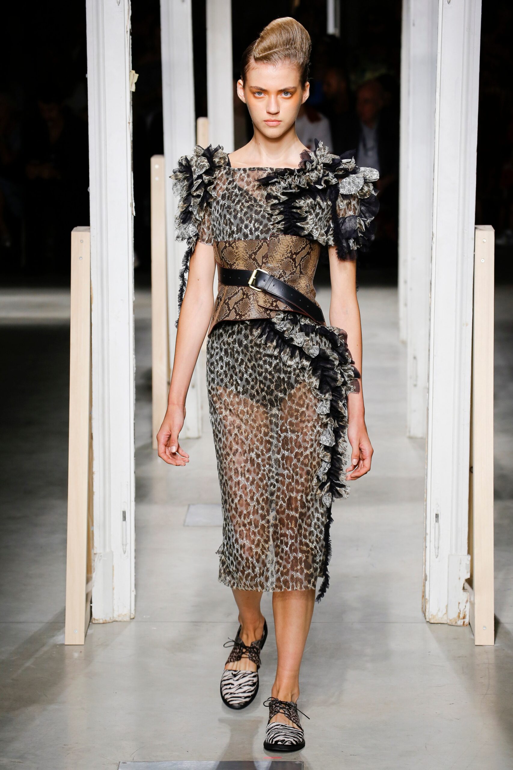 brown black sheer animal-print dress