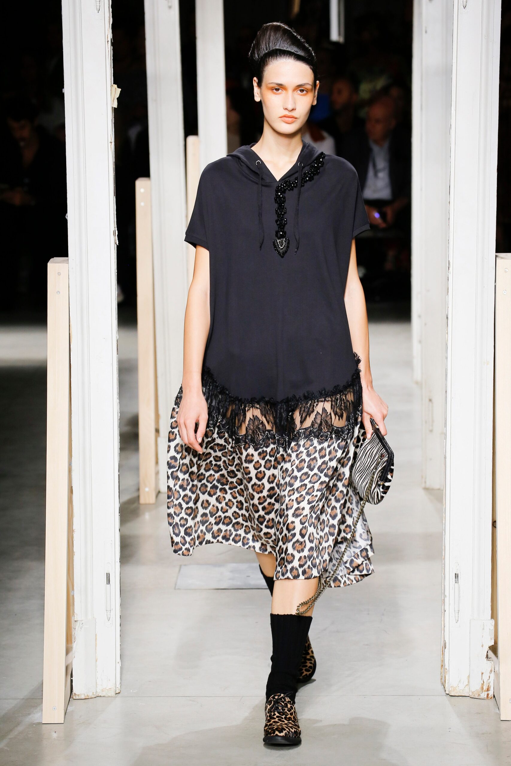 black hooded top with tiered skirt