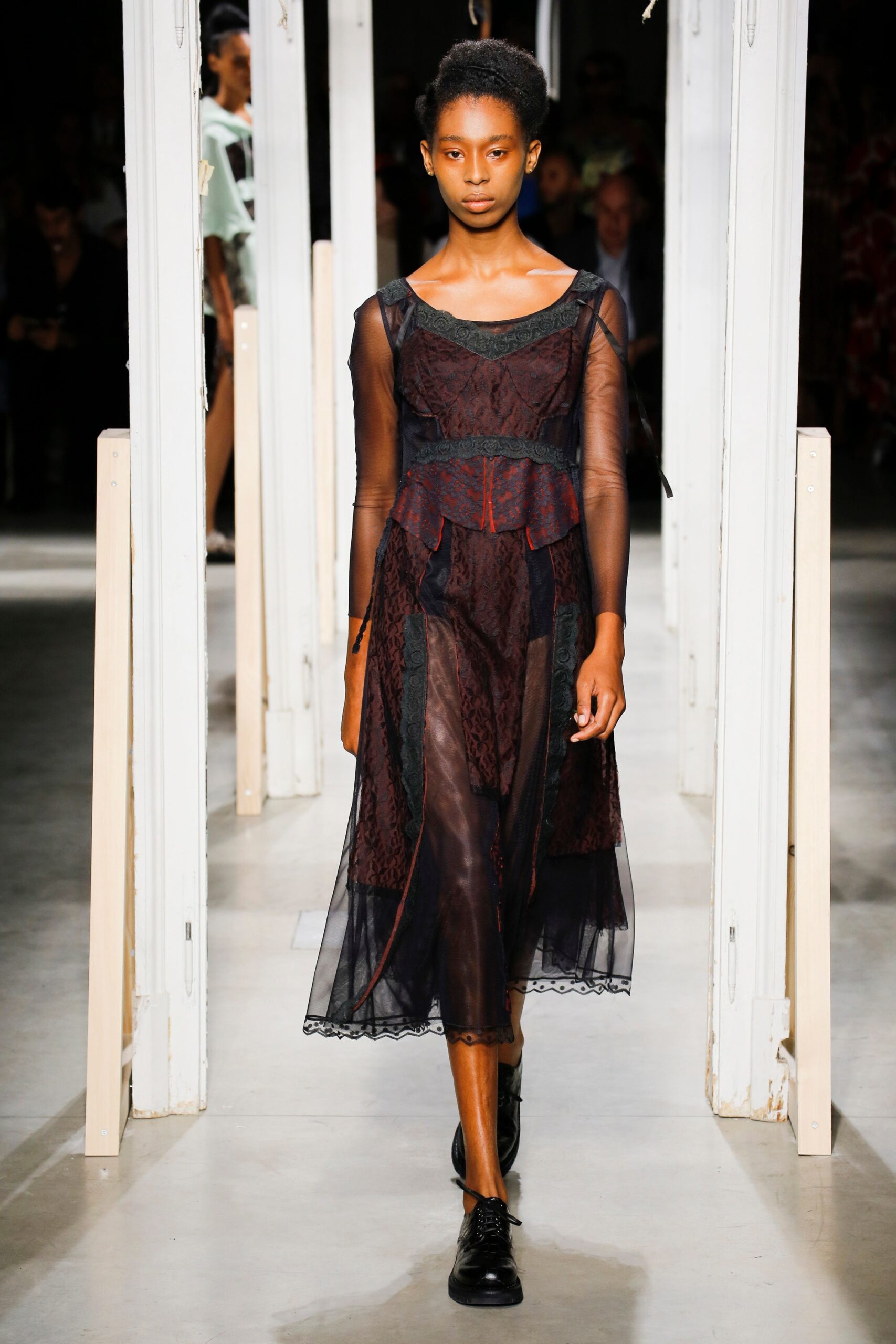 black and red layered midi dress