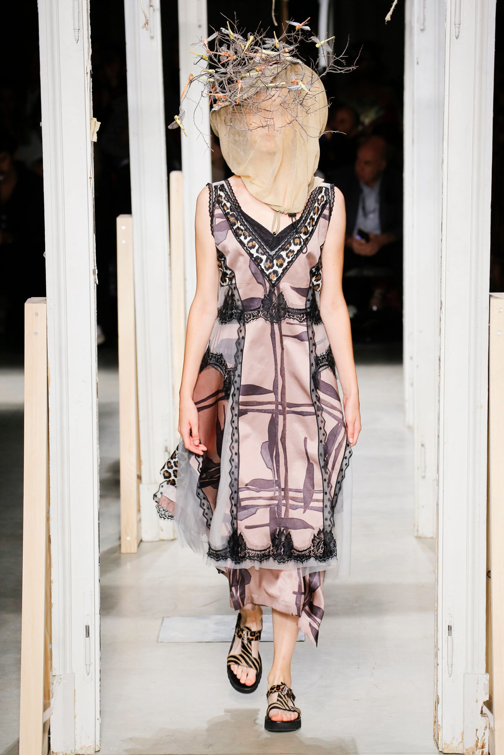 pink silk sleeveless v-neck fitted layered embroidered dress