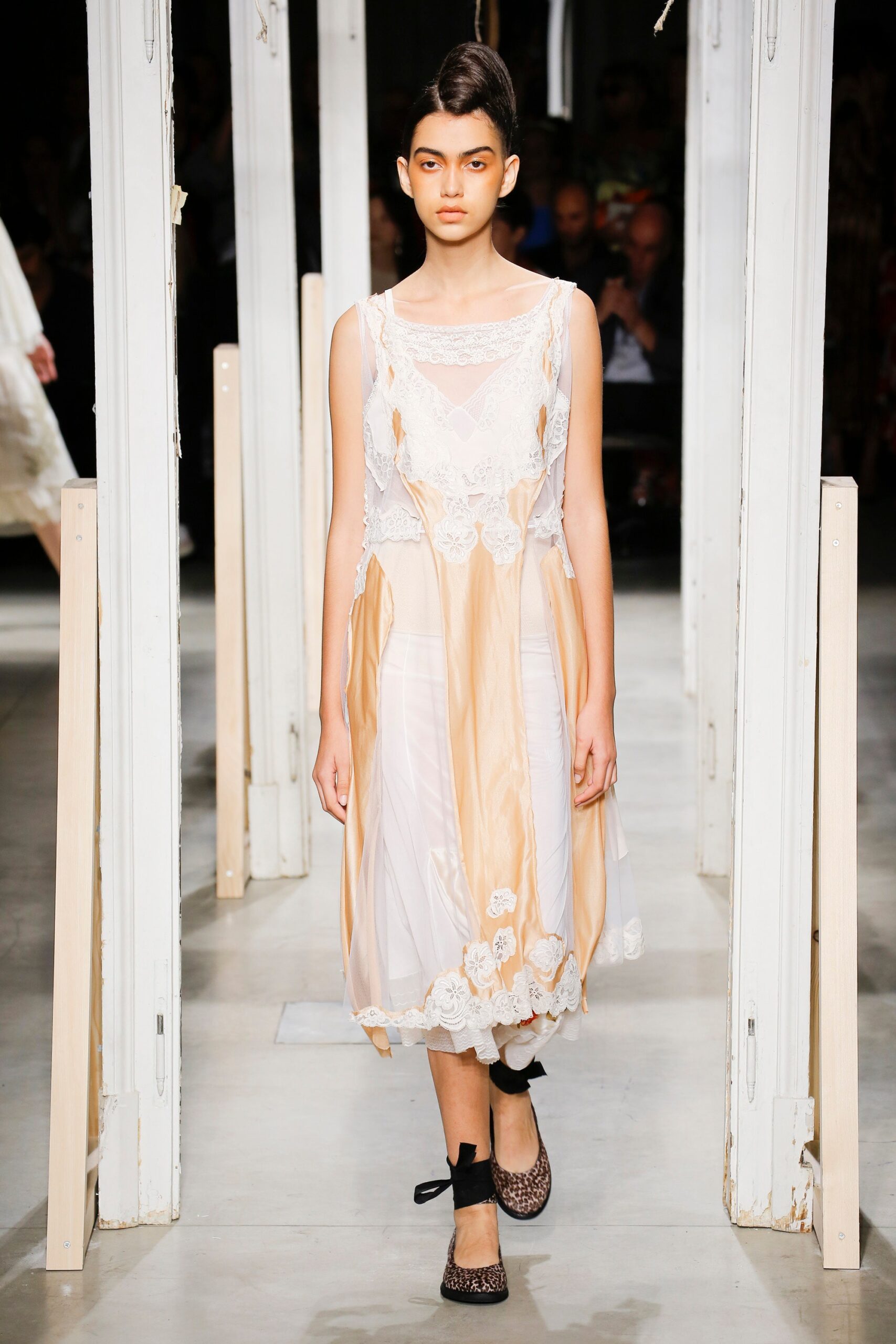 white and beige layered dress