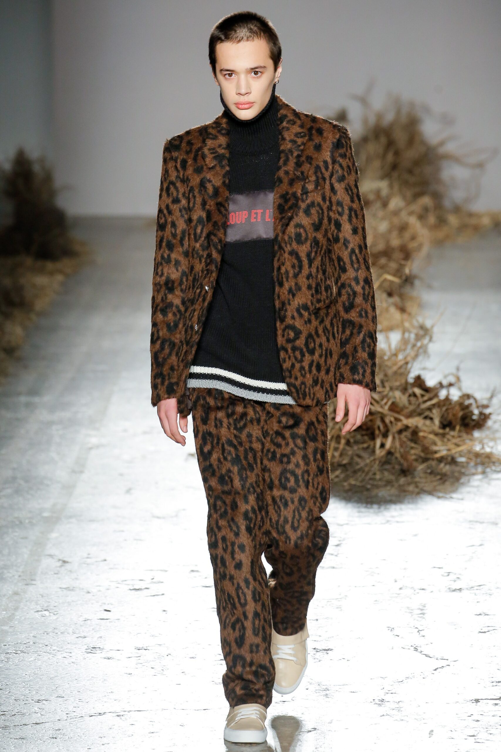 brown animal-print tailored suit