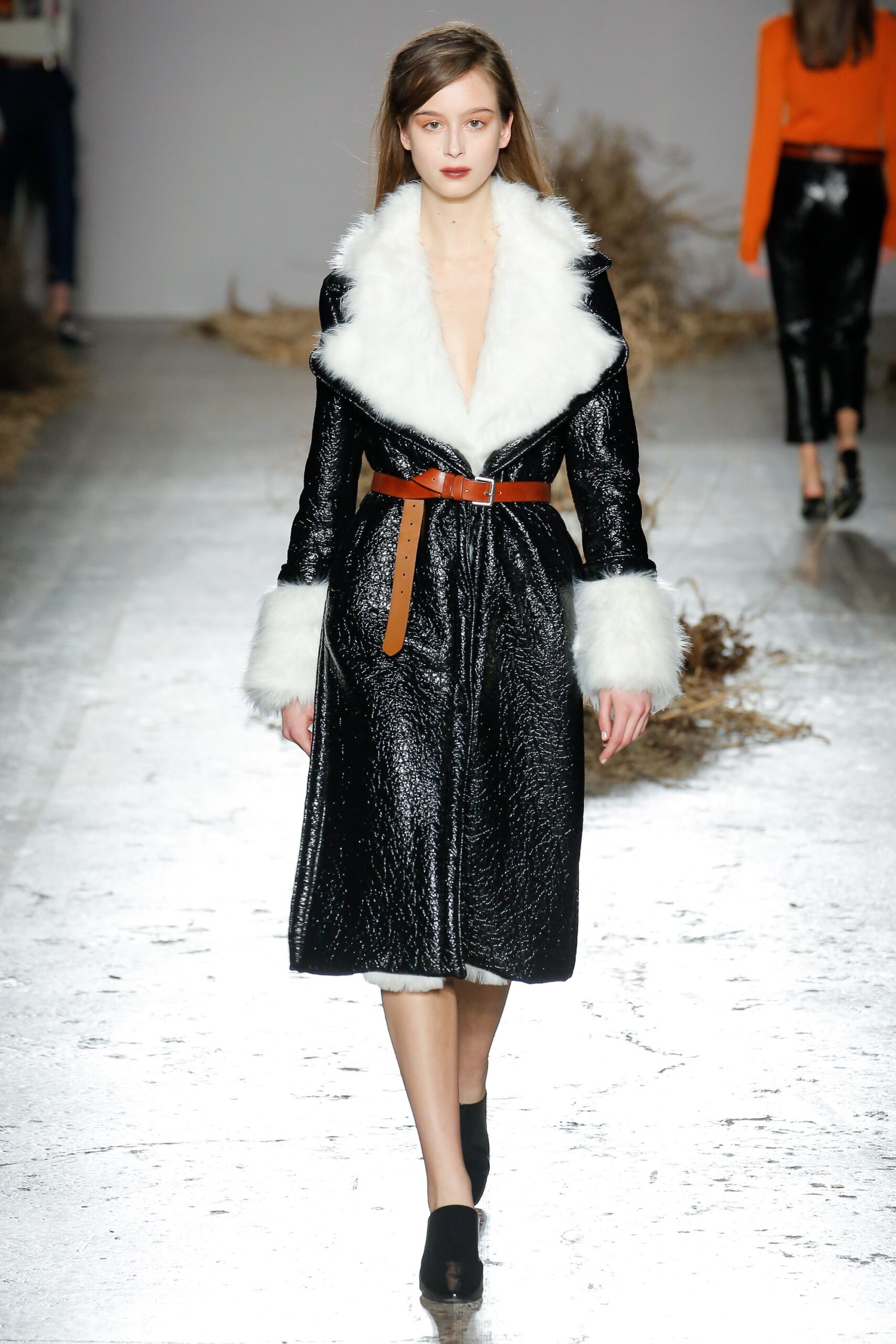 black leather coat with fur