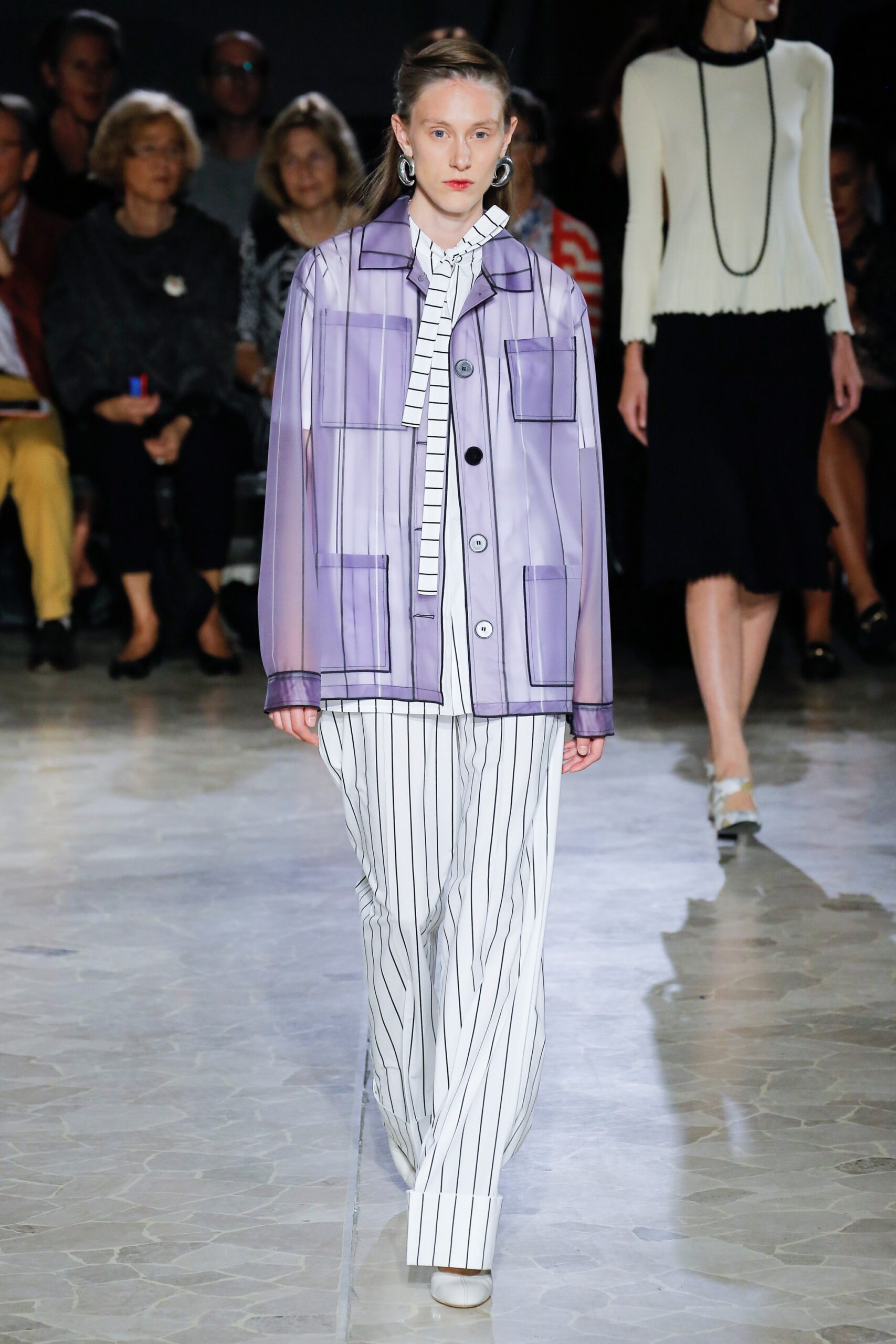 purple vinyl long-sleeve relaxed buttoned pockets sheer jacket