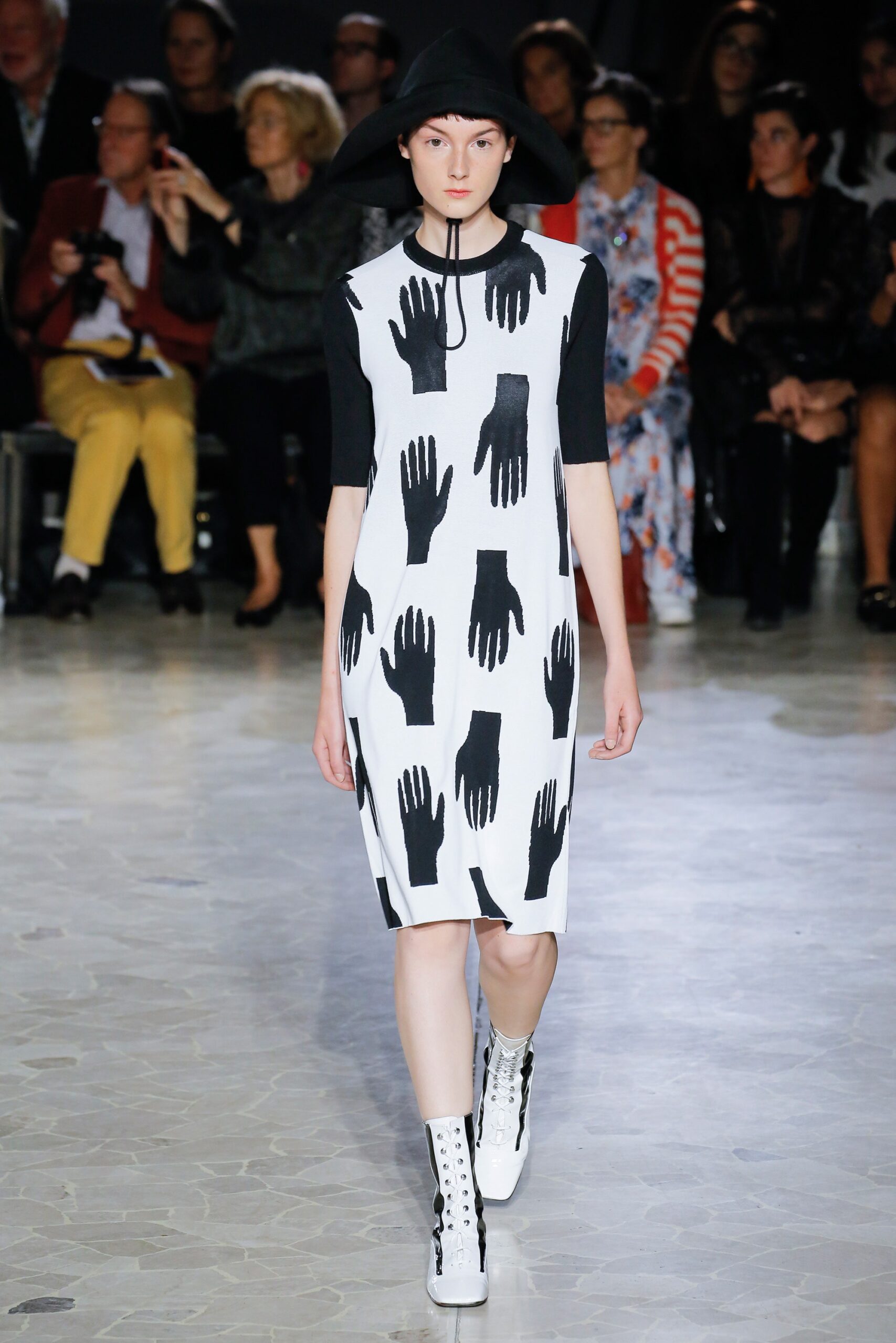 black and white printed midi dress