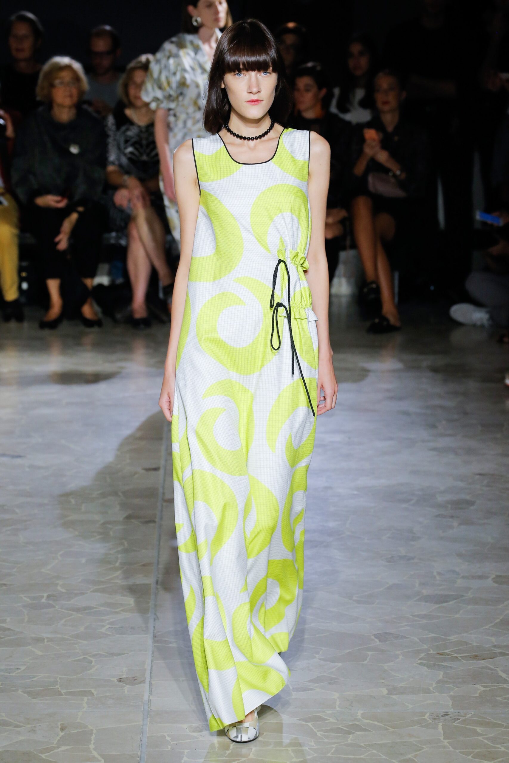 white and green printed maxi dress