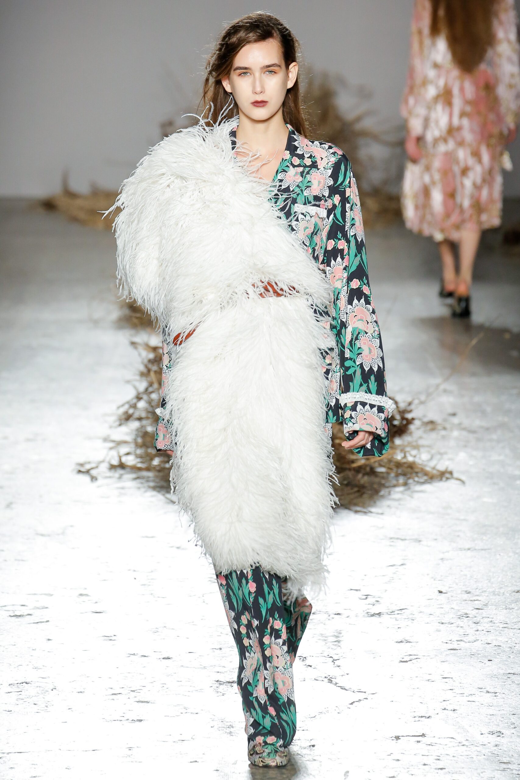 floral midi dress with fringed cape
