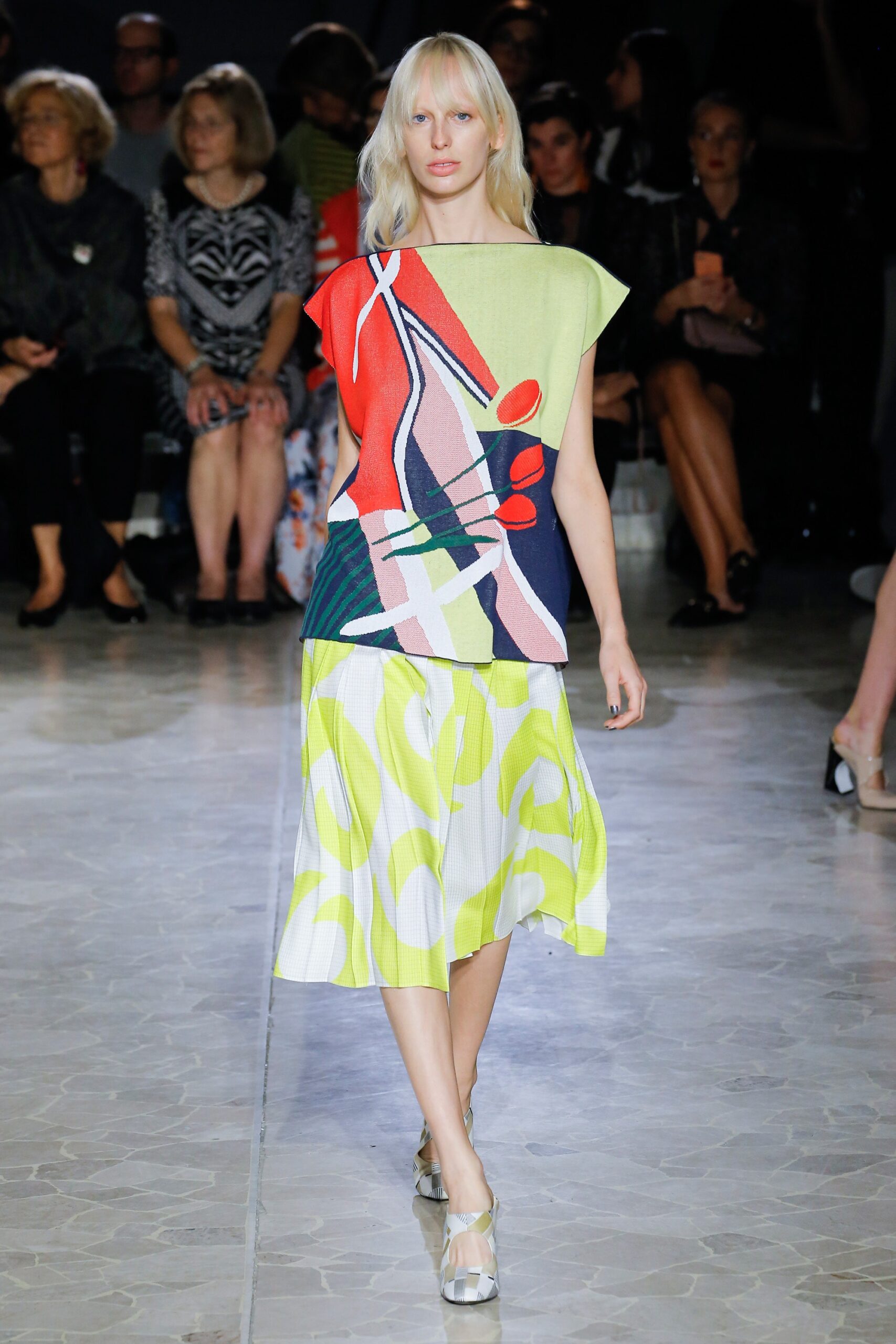 colorful top with a-line skirt