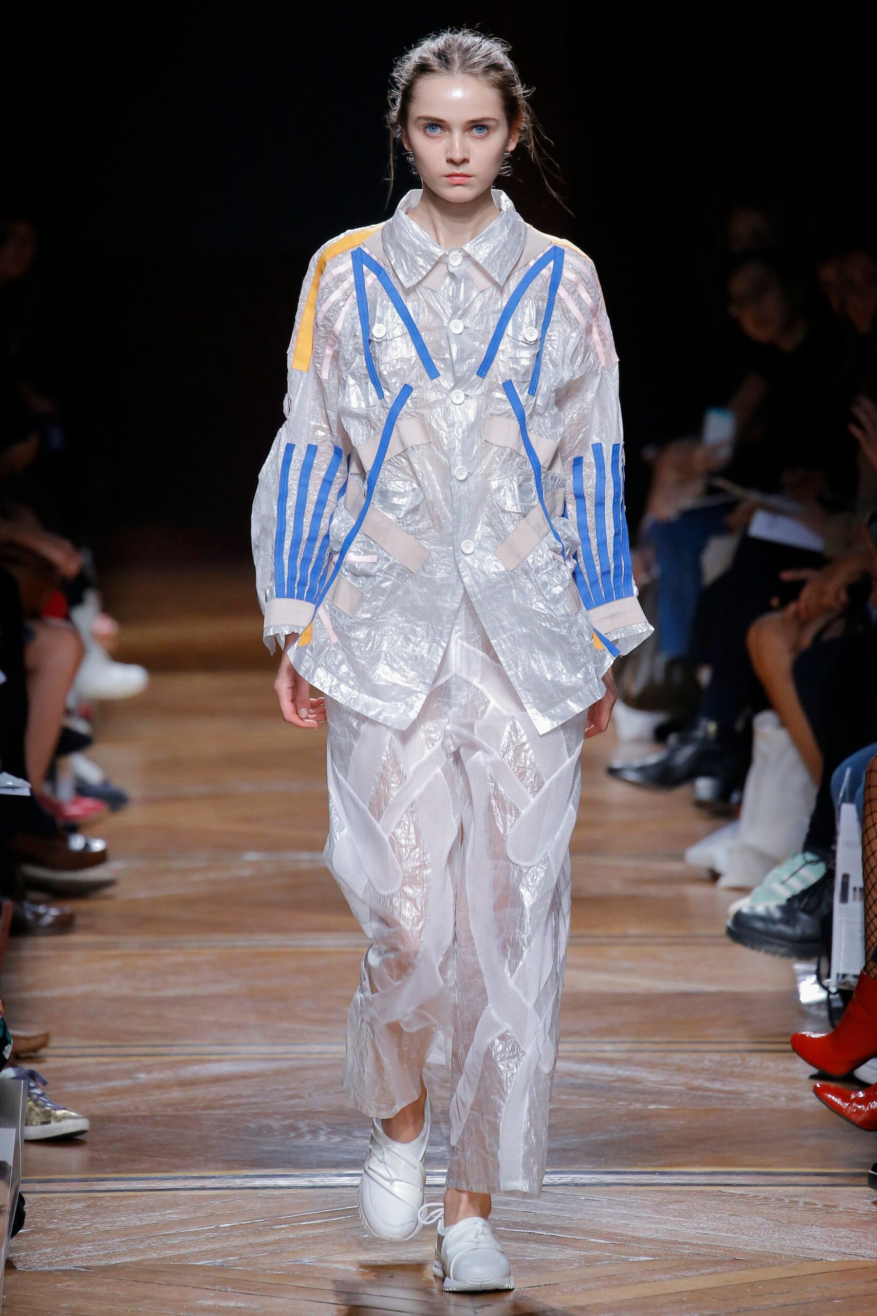 white vinyl jacket and pants