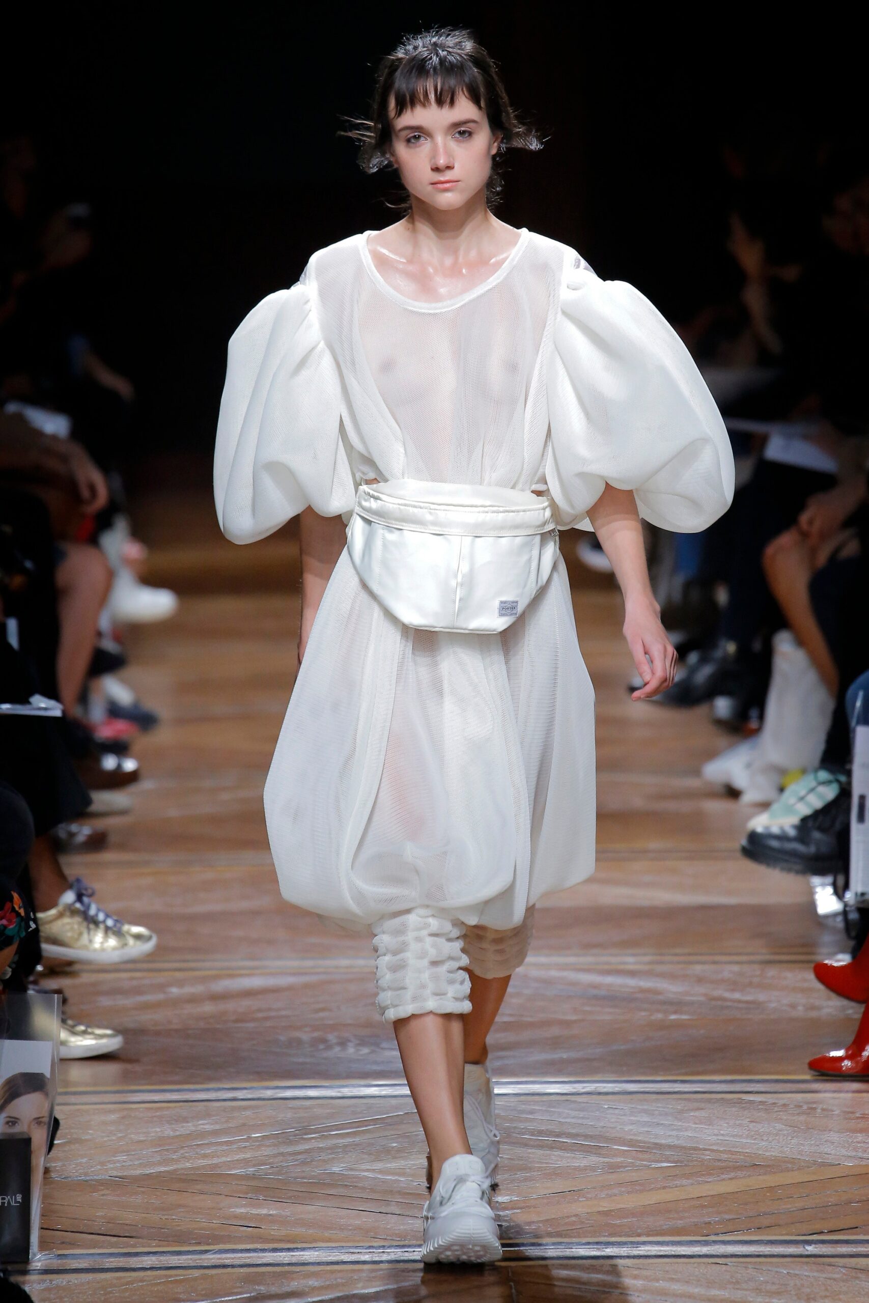 white cotton sleeveless high-neck relaxed padded draped dress