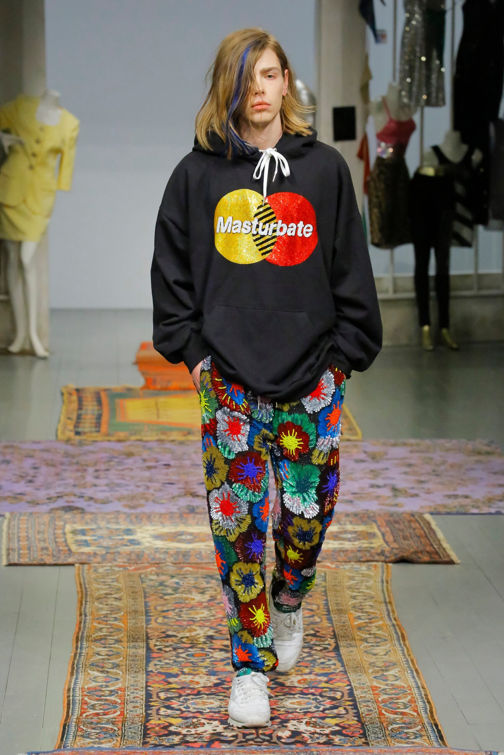 black cotton long-sleeve hooded oversized printed hoodie