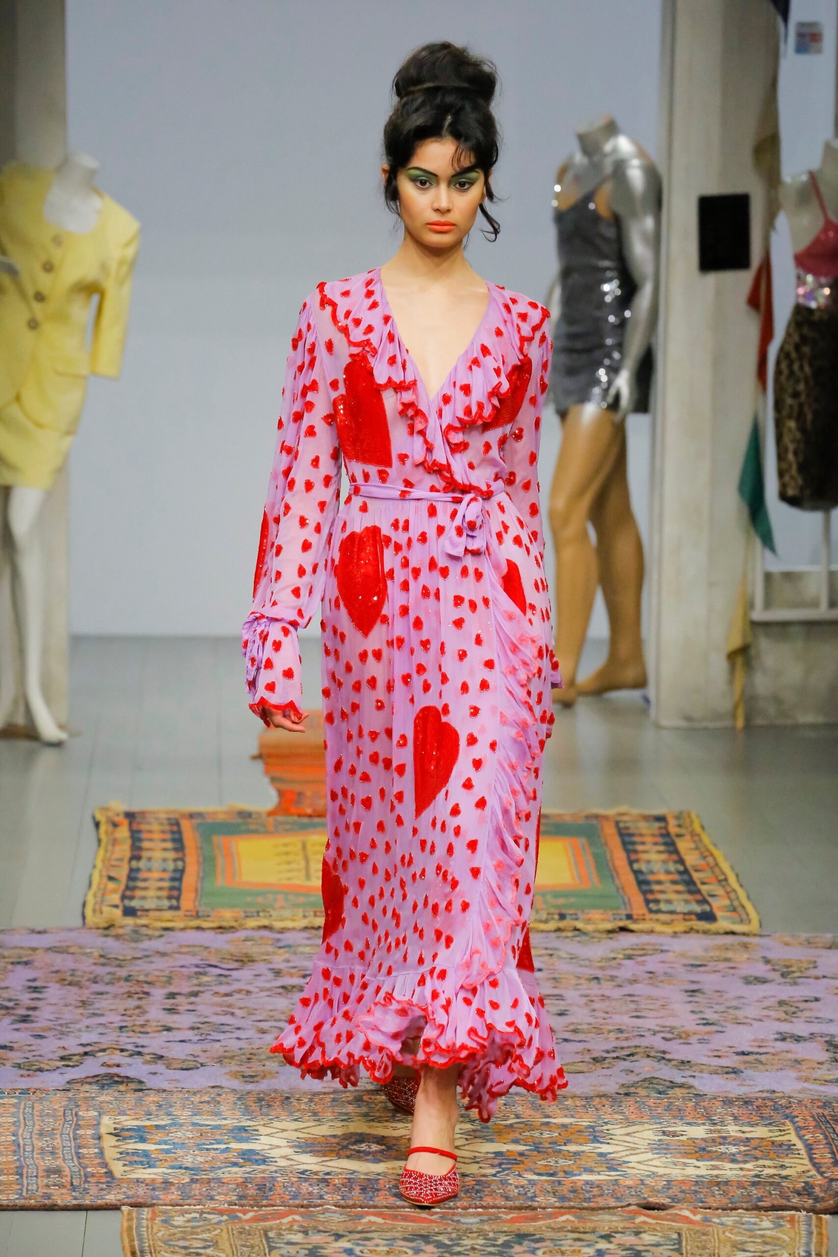 pink ruffled maxi dress