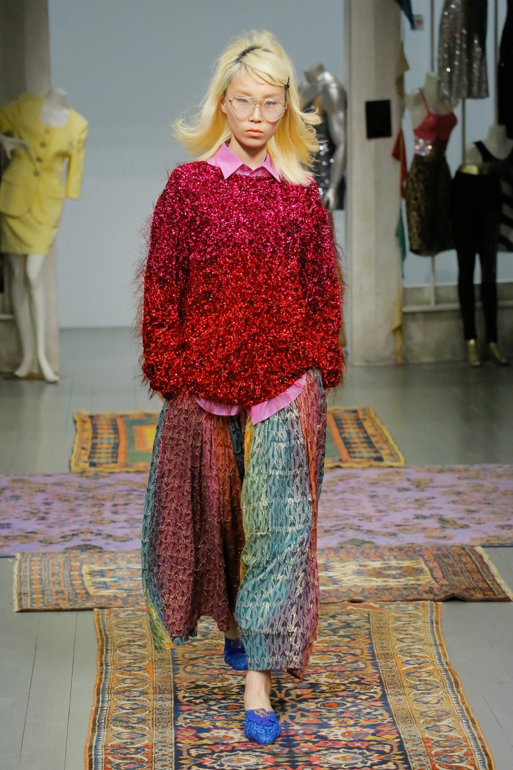 colorful pleated wide-leg pants