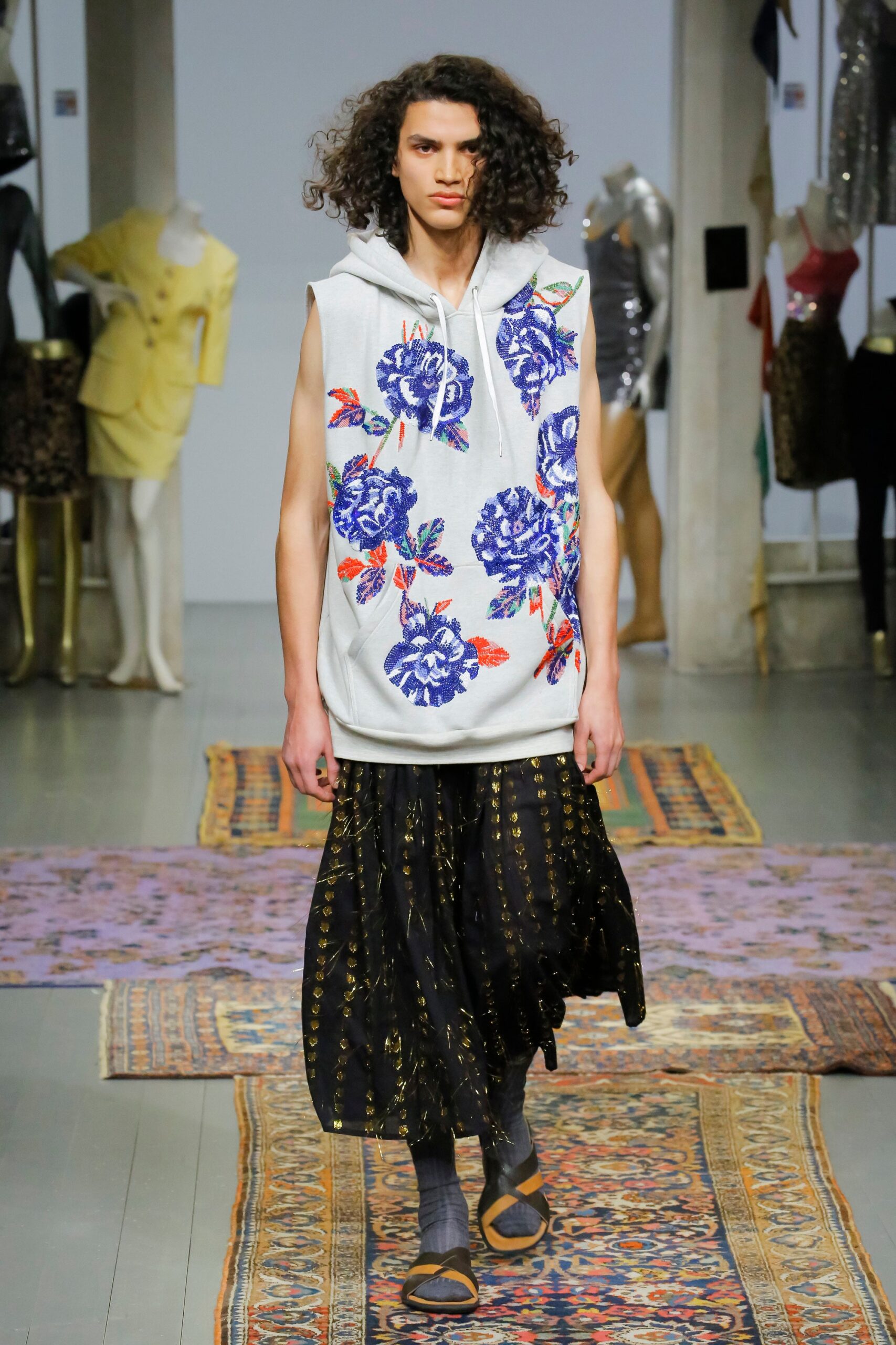white cotton sleeveless hooded relaxed embroidered hoodie