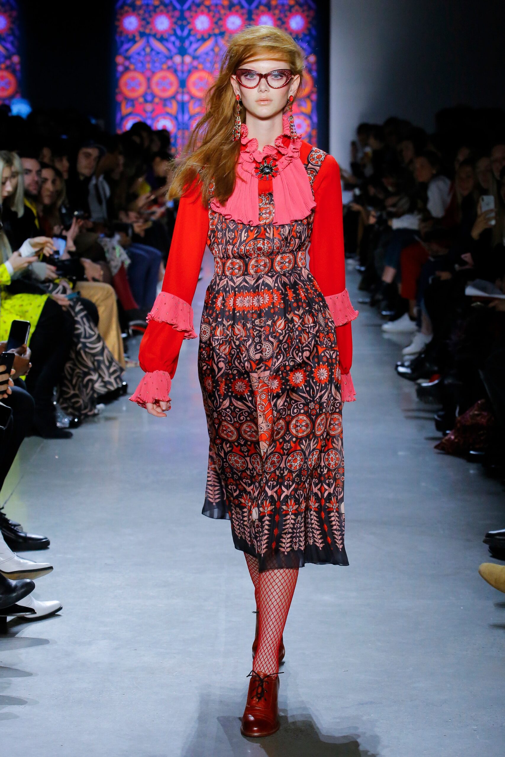 red and black printed midi dress