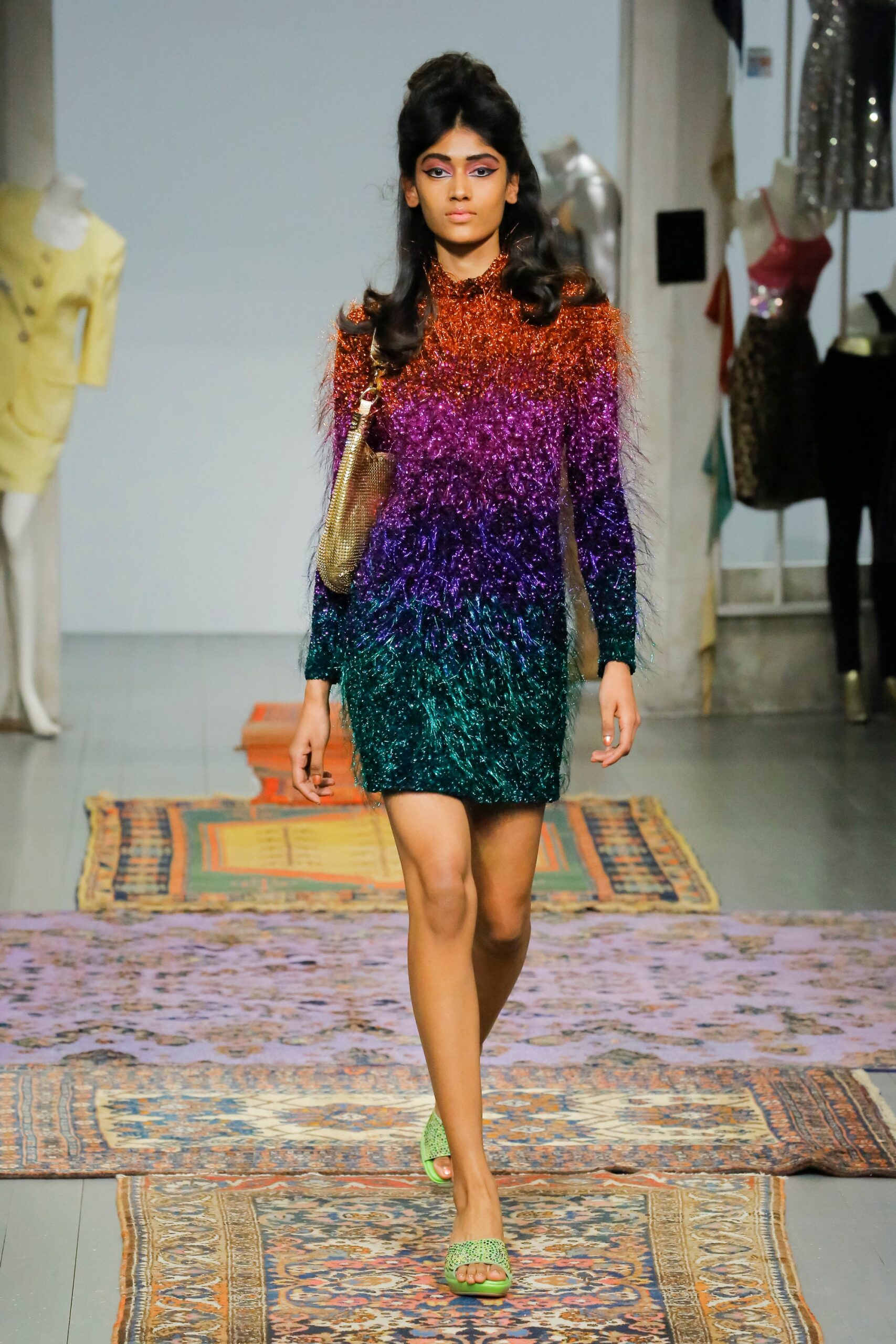 fringed mini dress in gradient colors