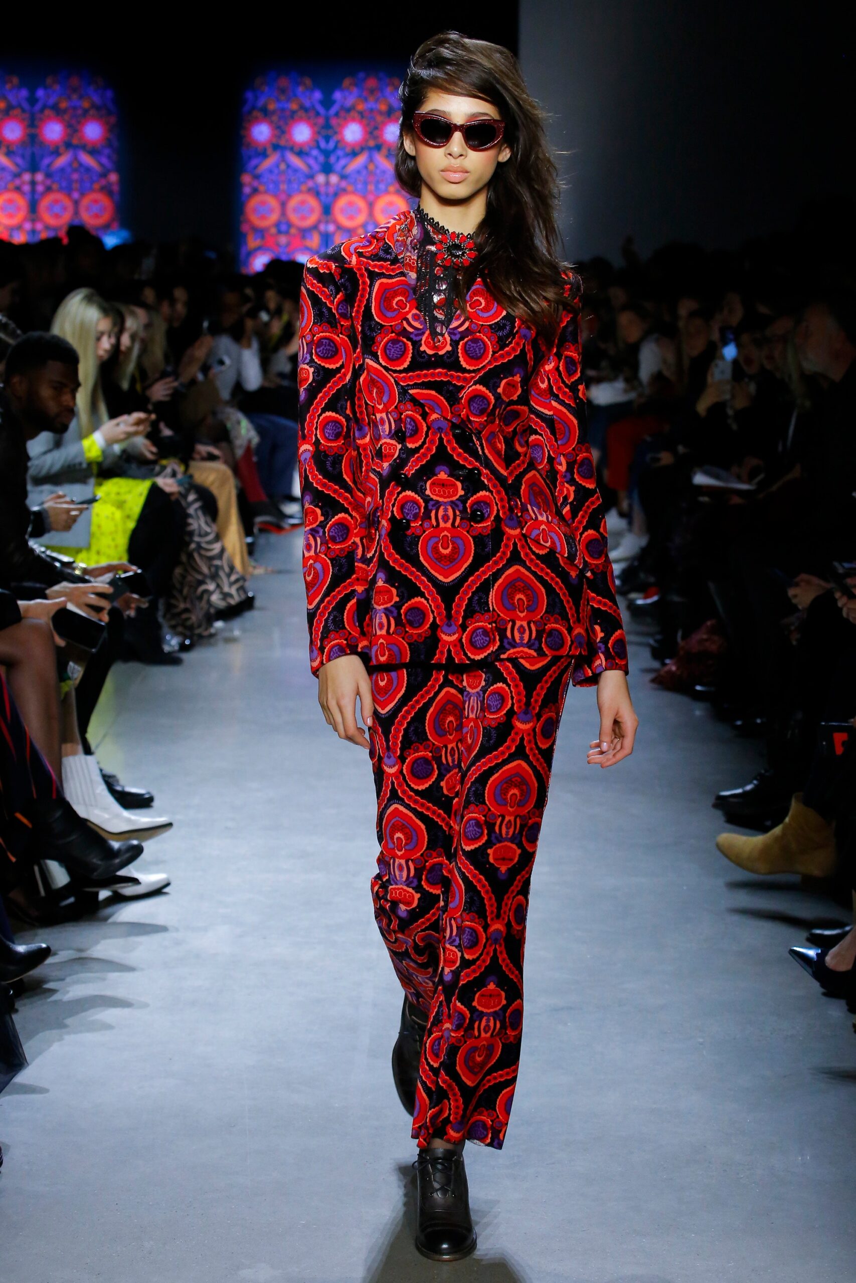 red and blue printed suit