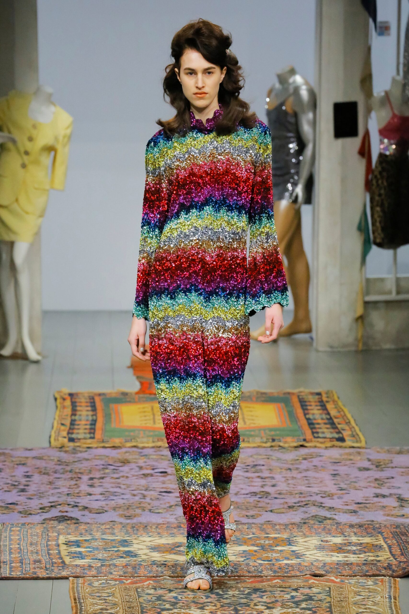 multi-colored shiny long-sleeve dress
