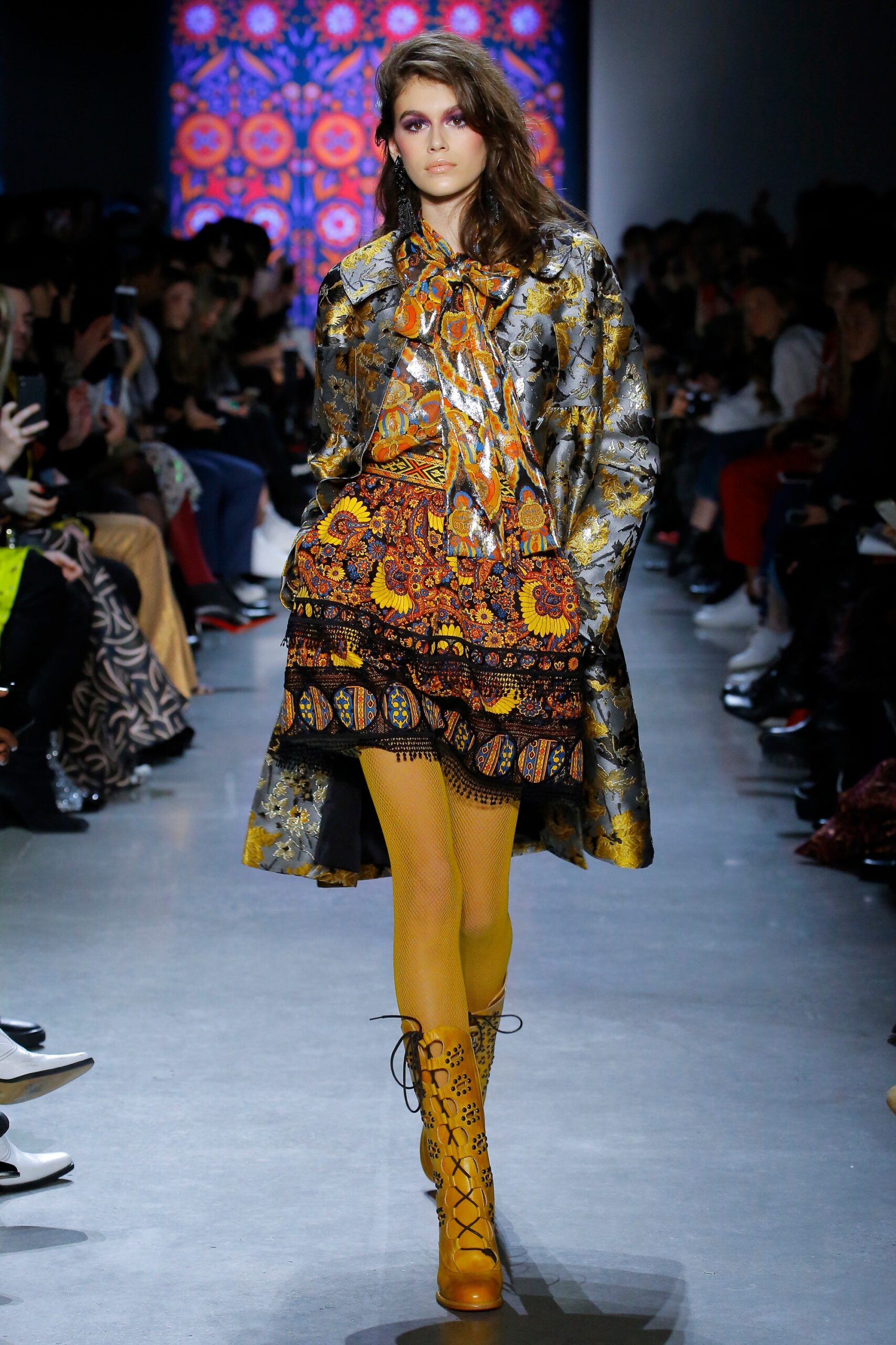 gold silk coat with mini dress
