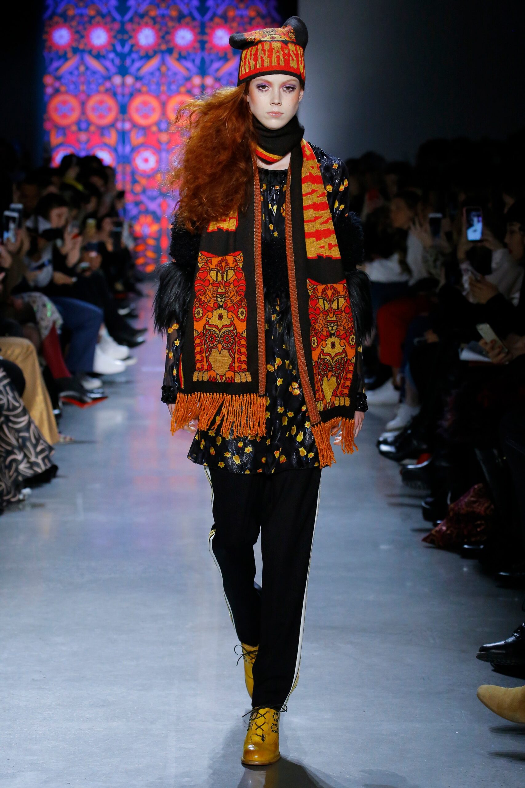 black floral midi dress with scarf