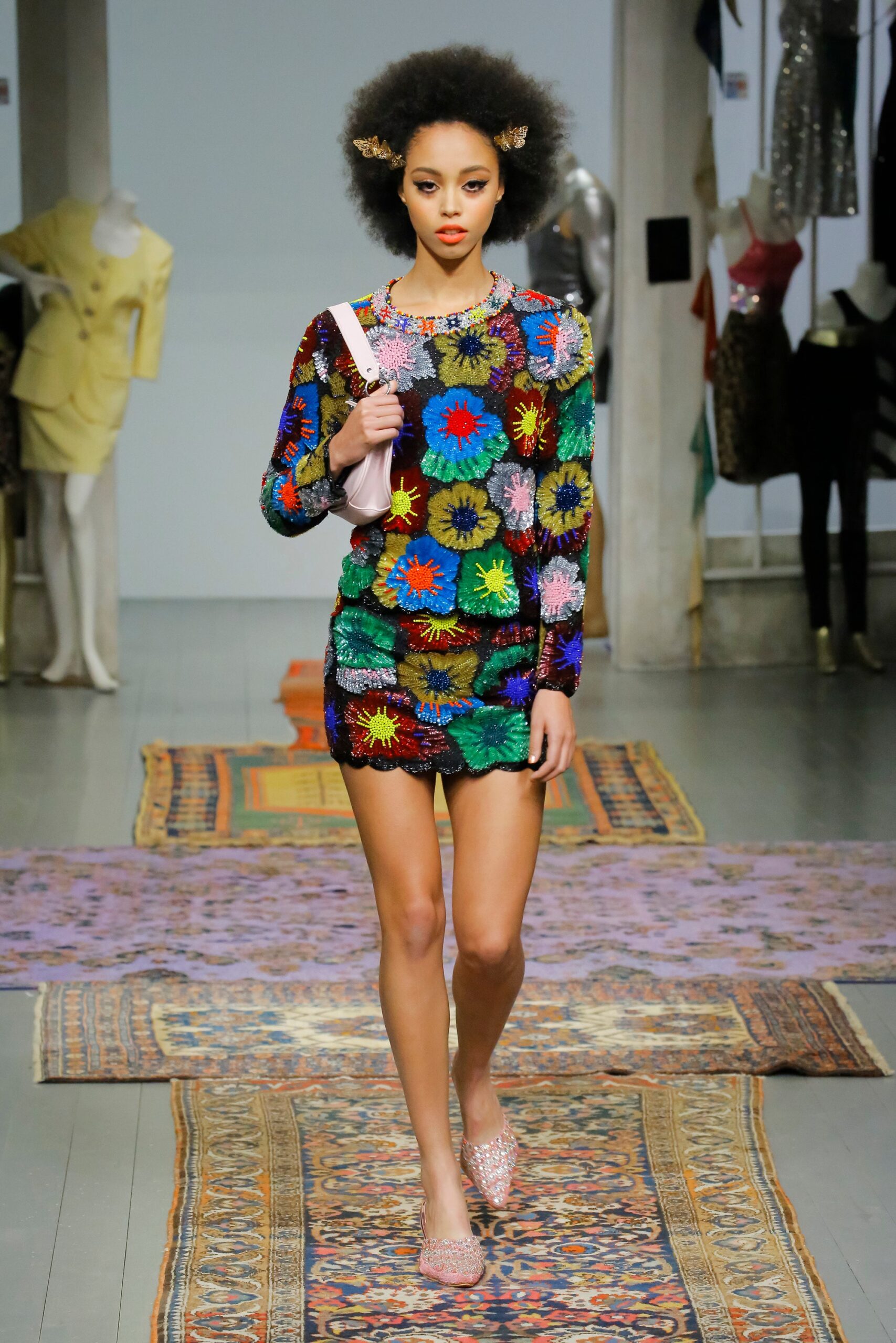 multi cotton fitted embroidered mini skirt