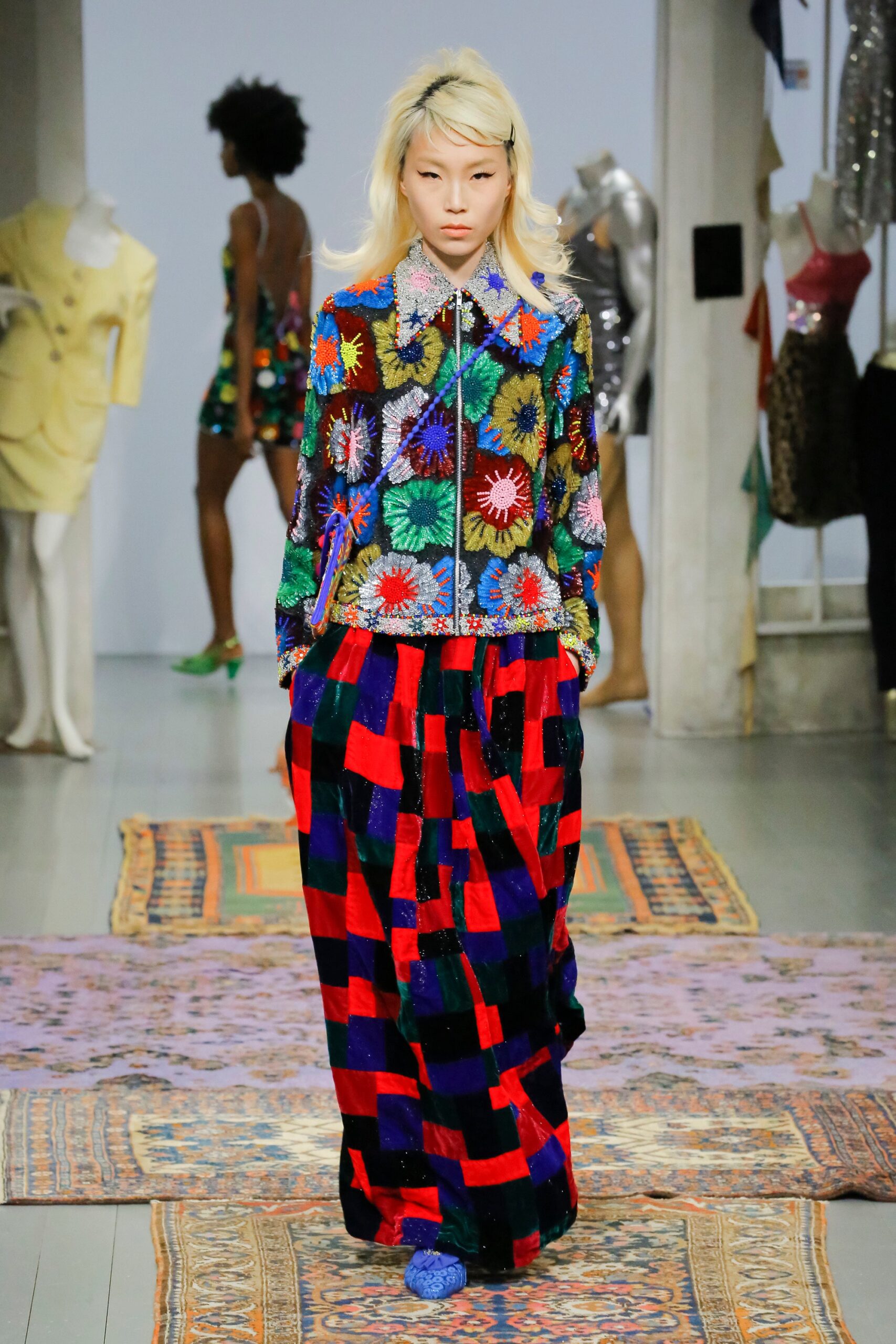 multi-colored embroidered blouse and skirt