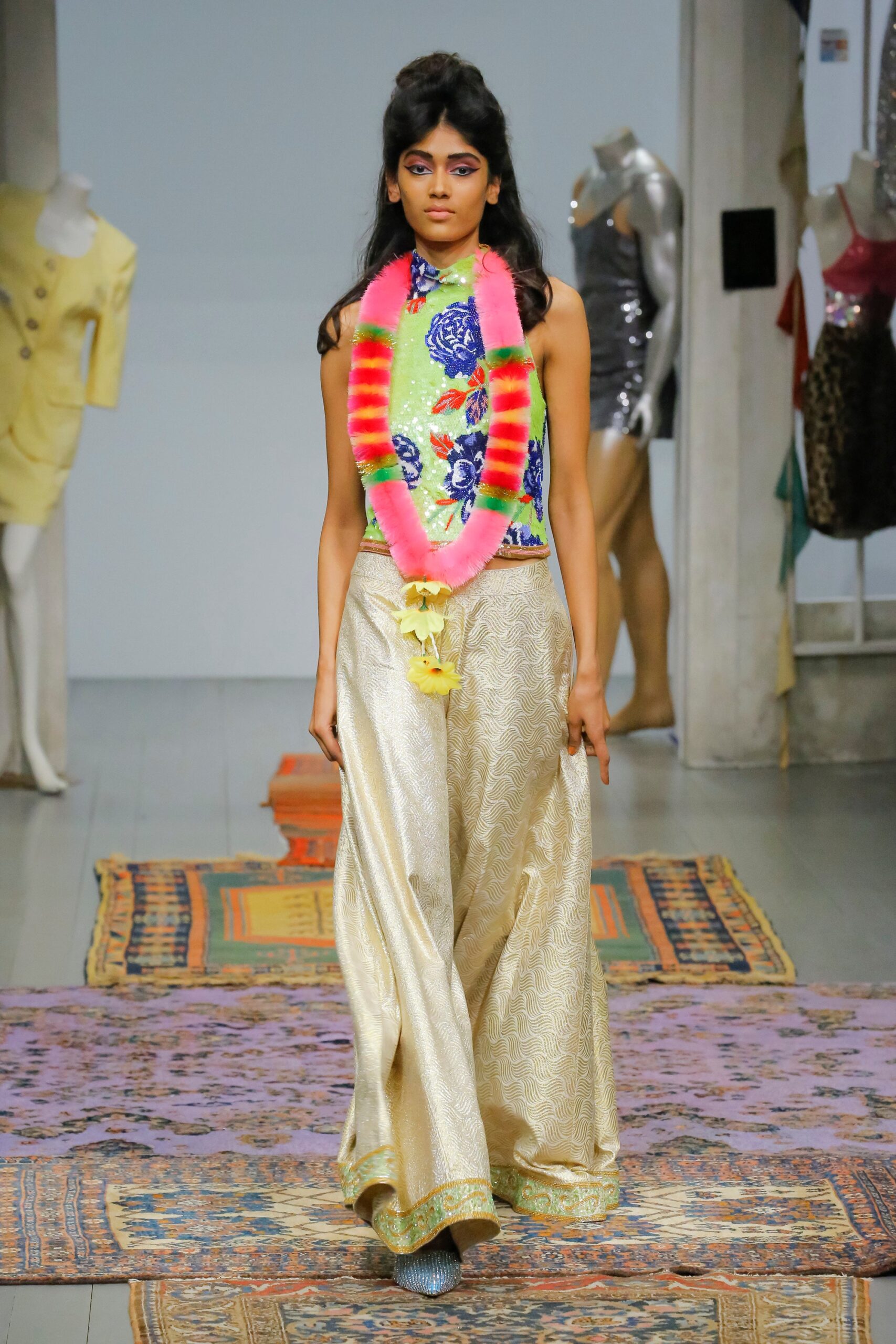 fitted floral top with relaxed pants