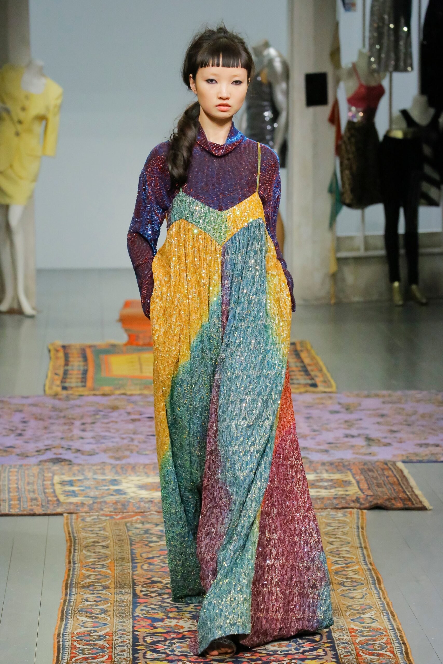 color-blocked maxi dress