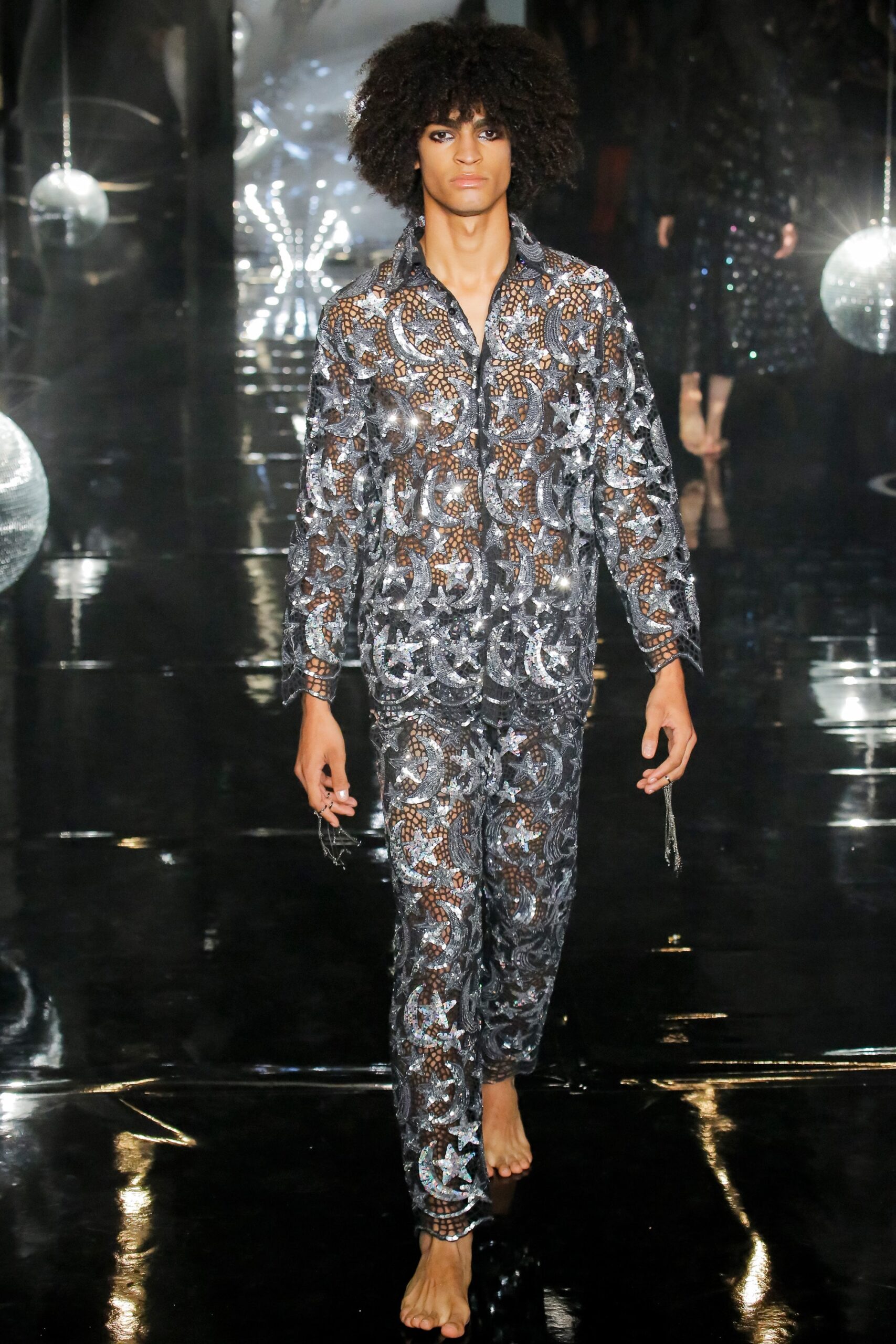 black silver embroidered mesh outfit