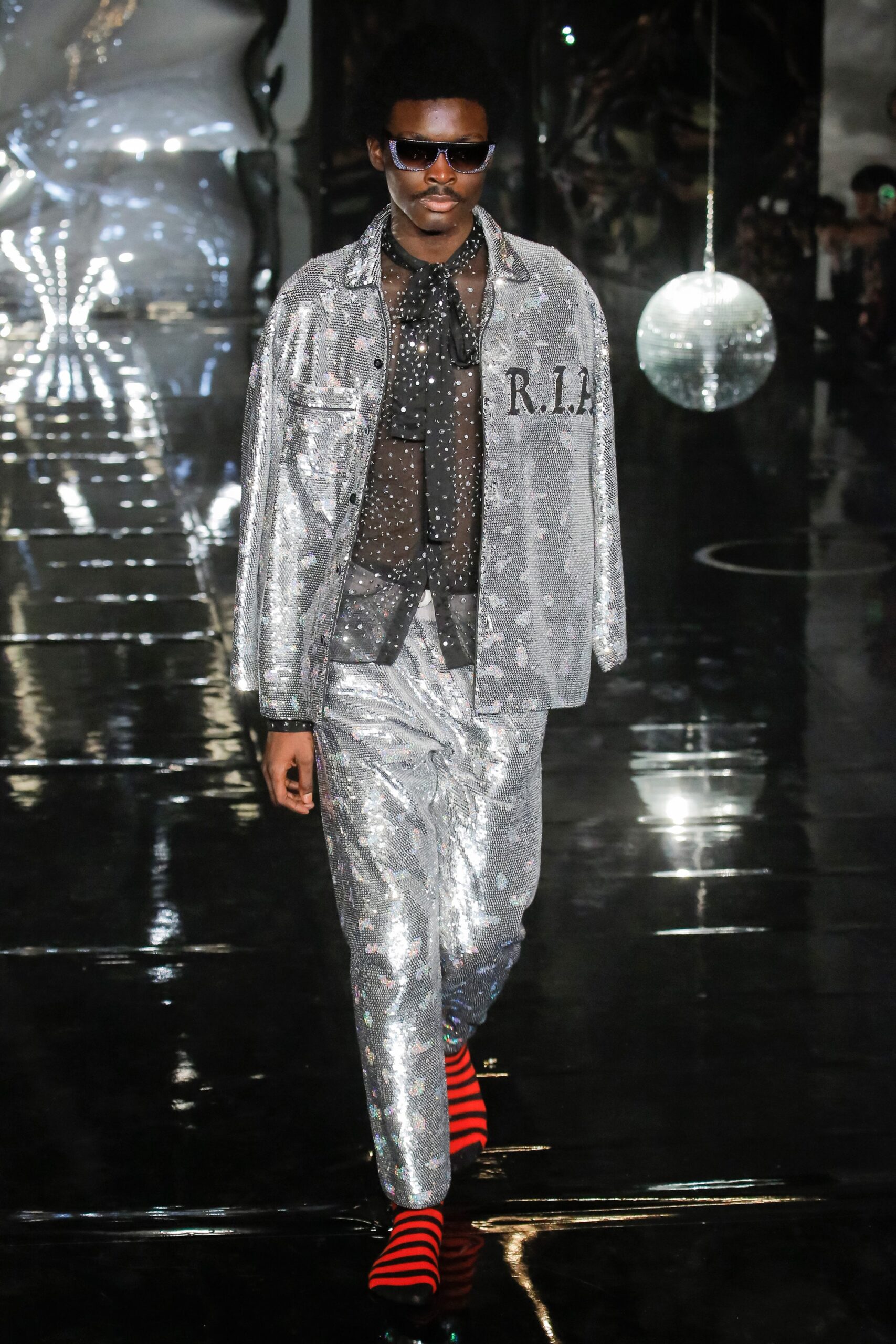 shiny silver jacket and pants