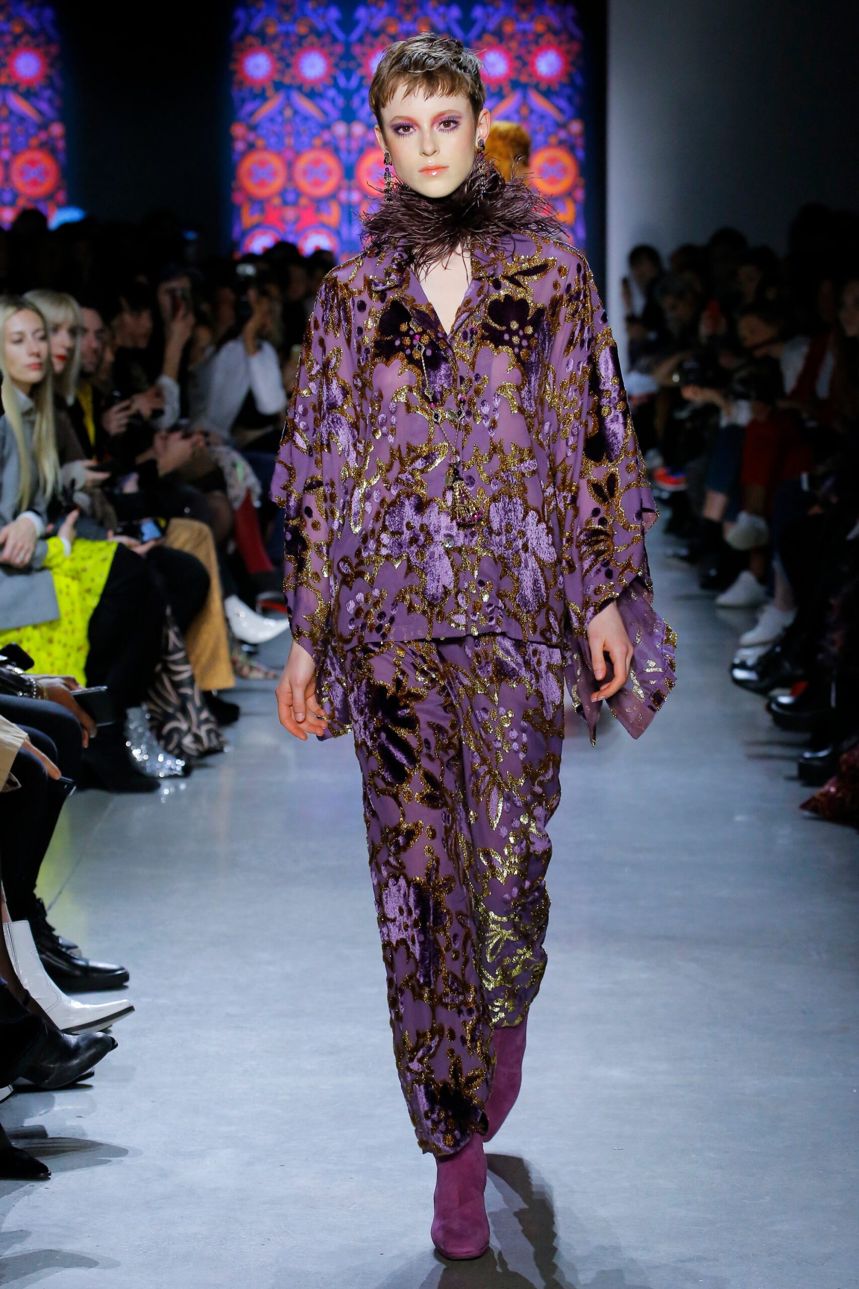 purple floral silk top and pants