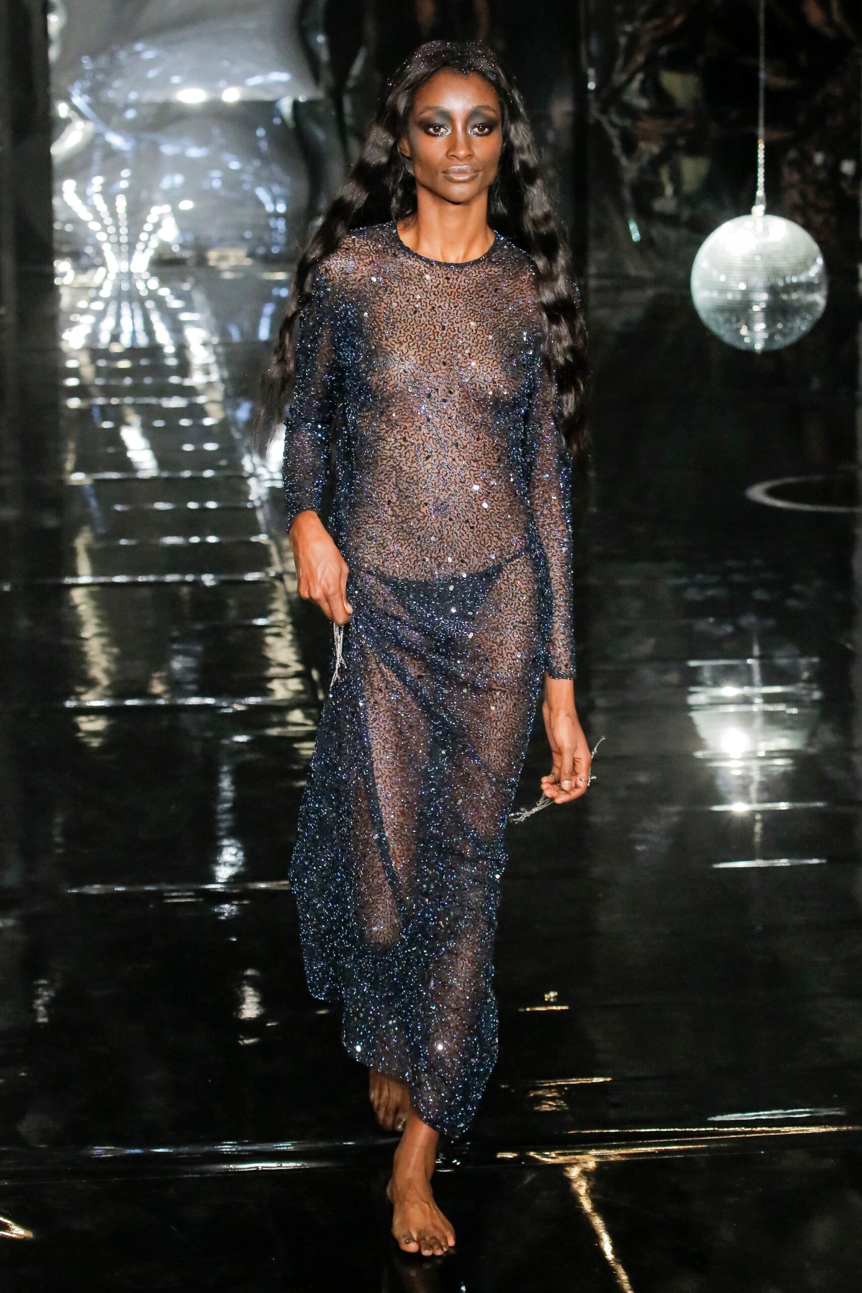 black sequined sheer dress