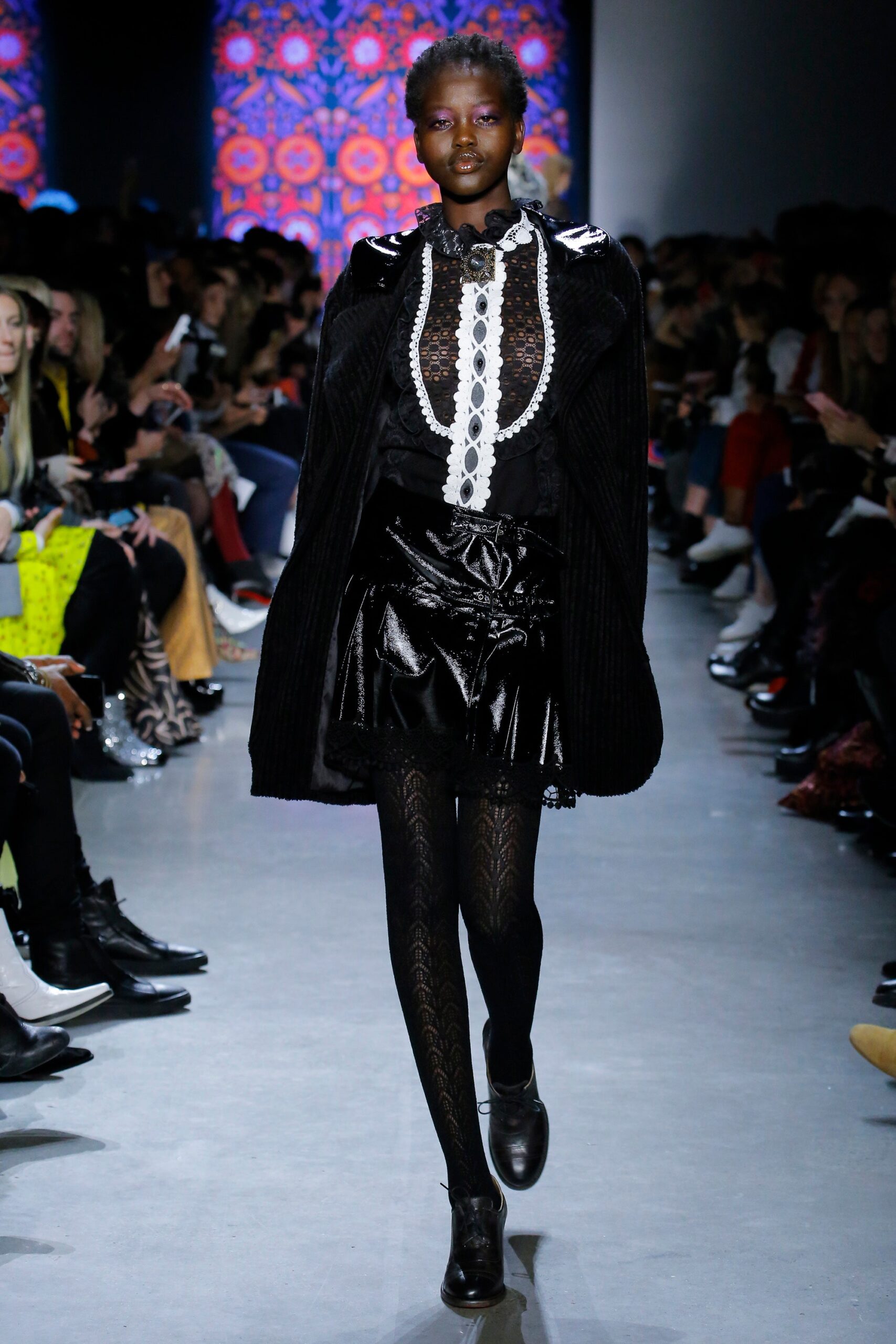 black leather mini dress and coat