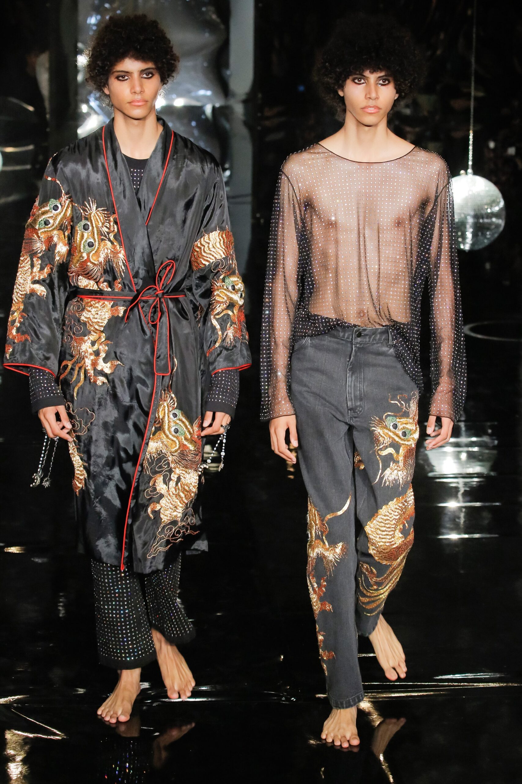 black silk embroidered robe