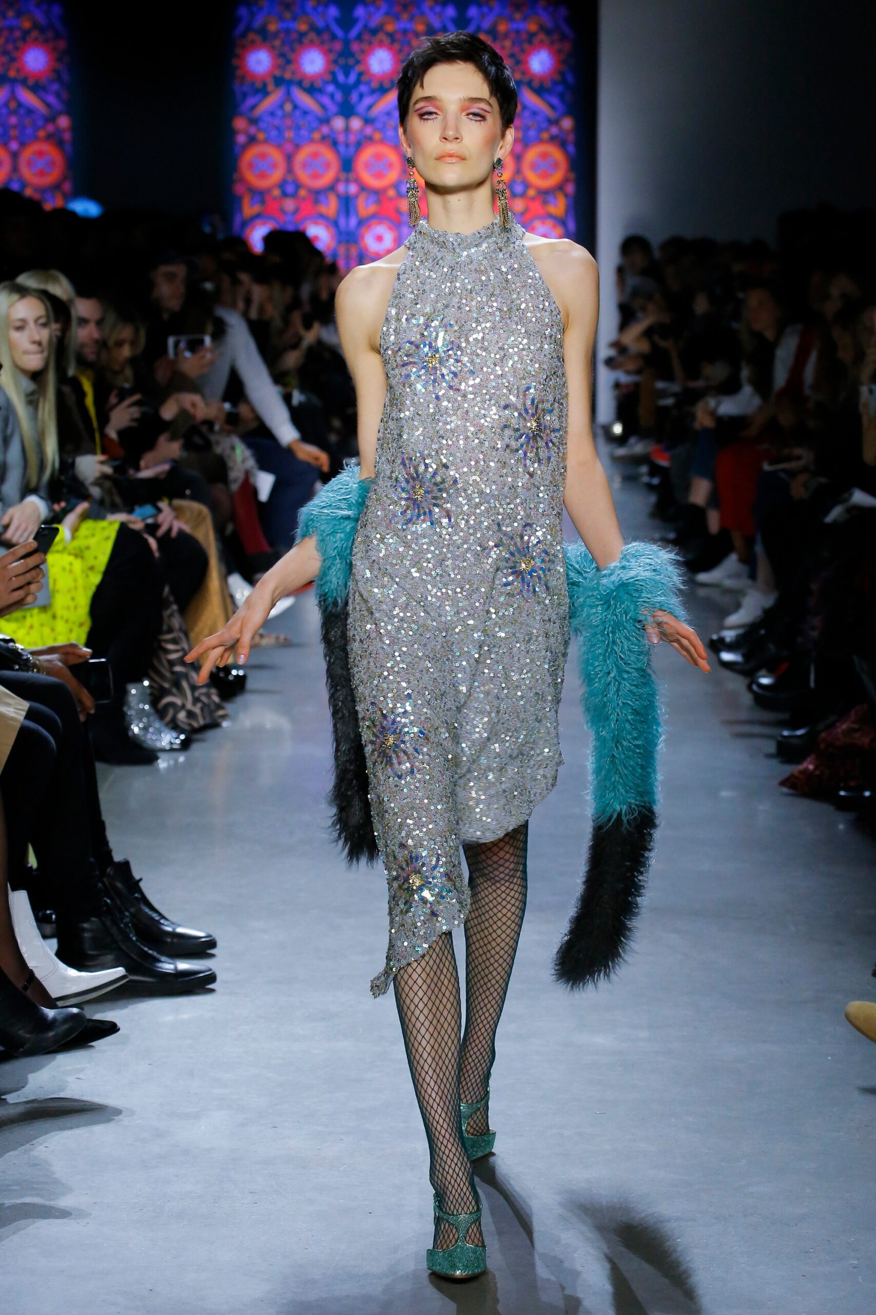 silver sequined midi dress
