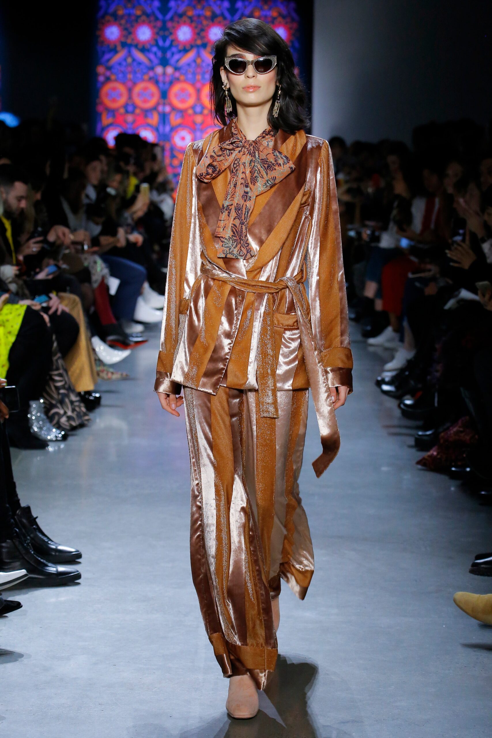 brown silk fitted suit