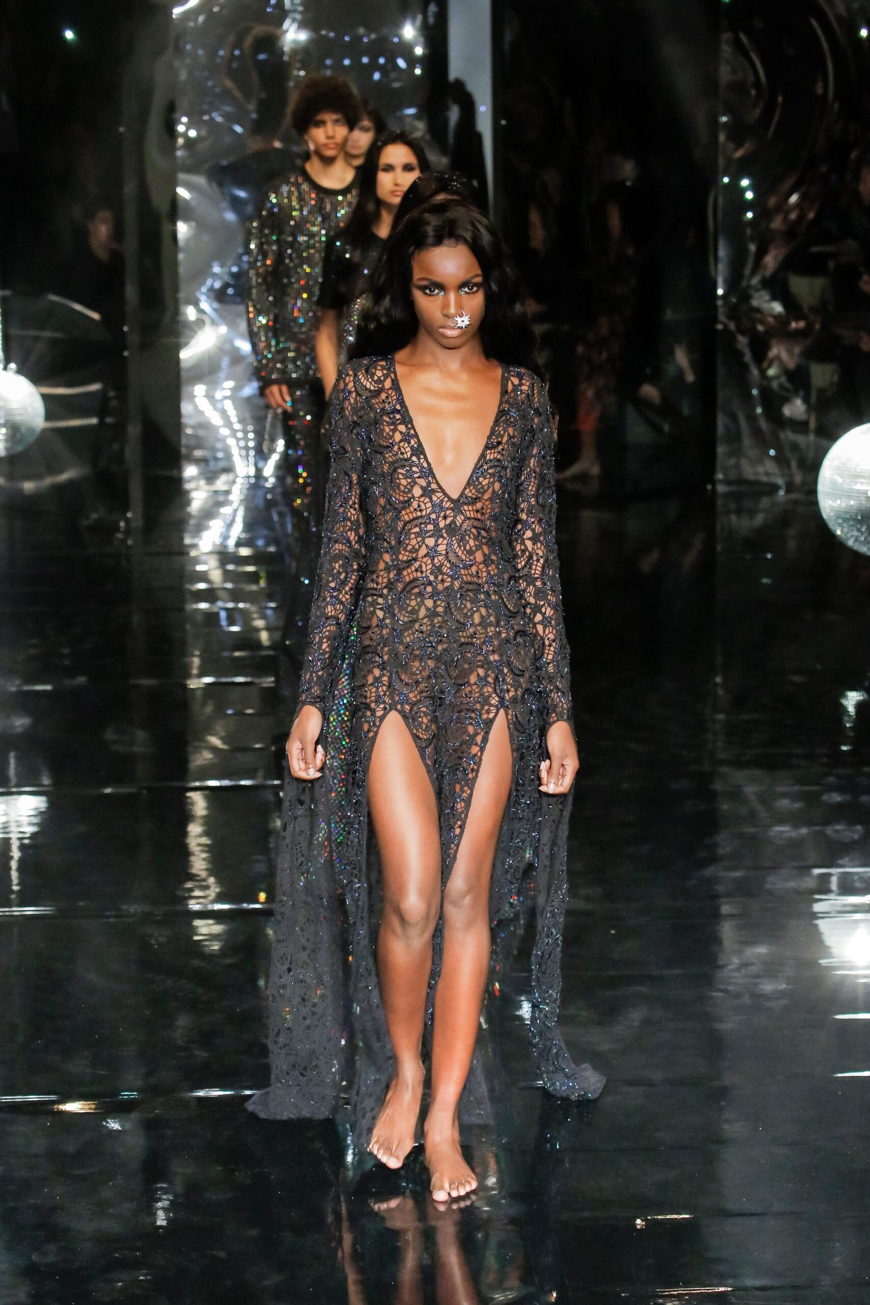 black lace gown with slit