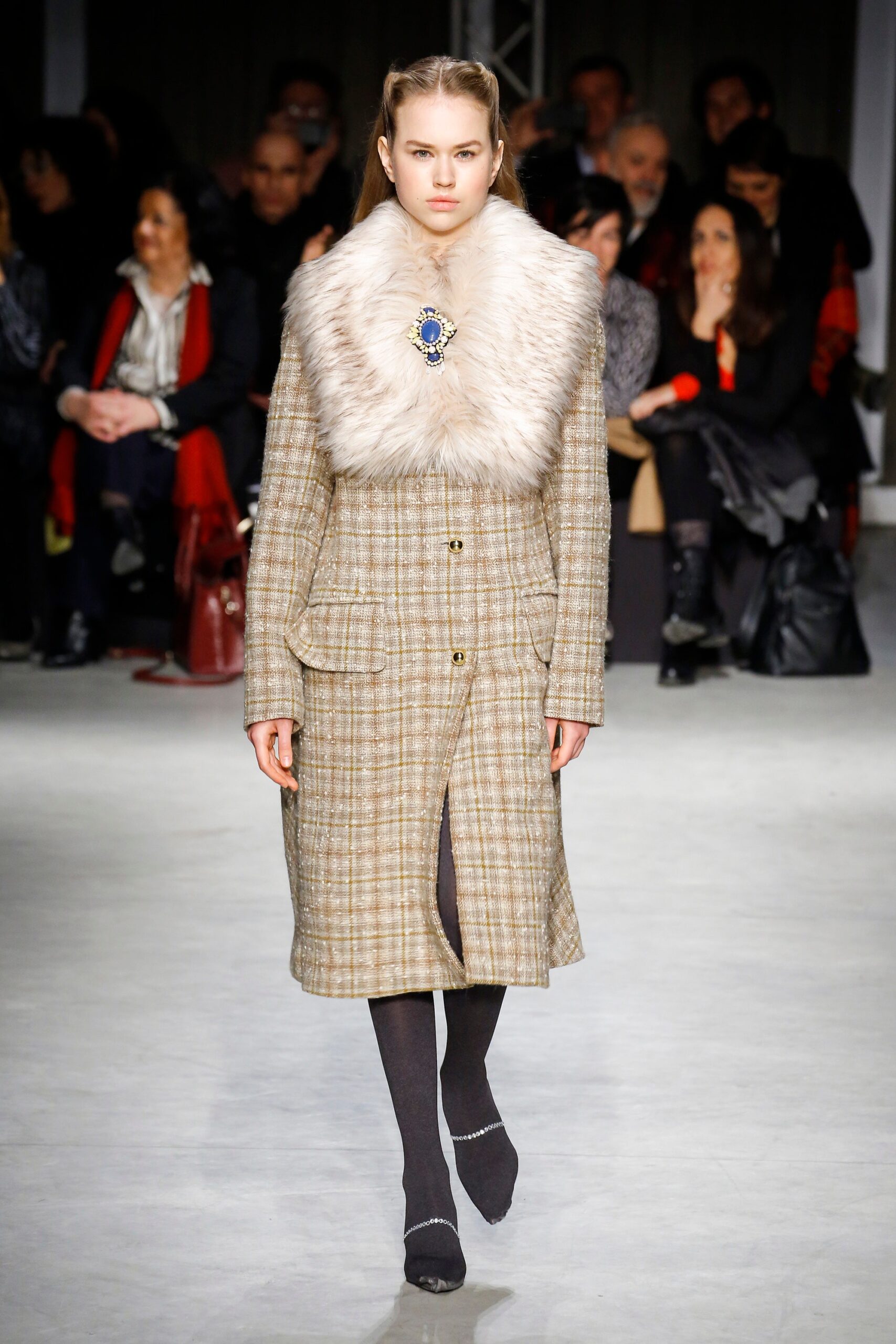 beige checked wool coat