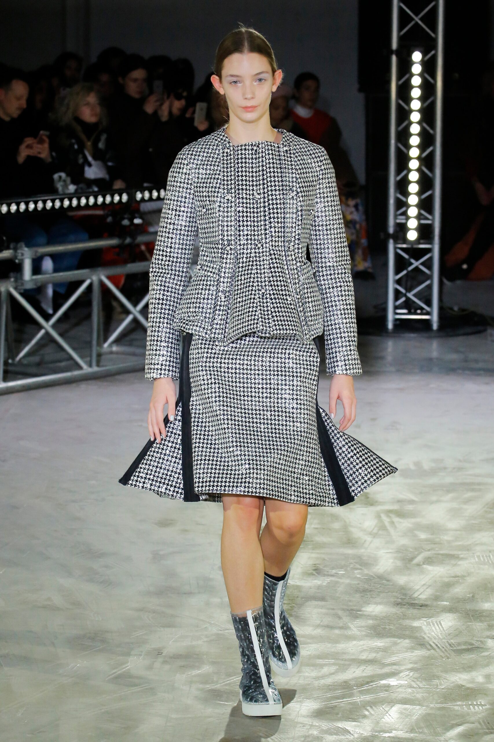 black and white fitted blazer and skirt