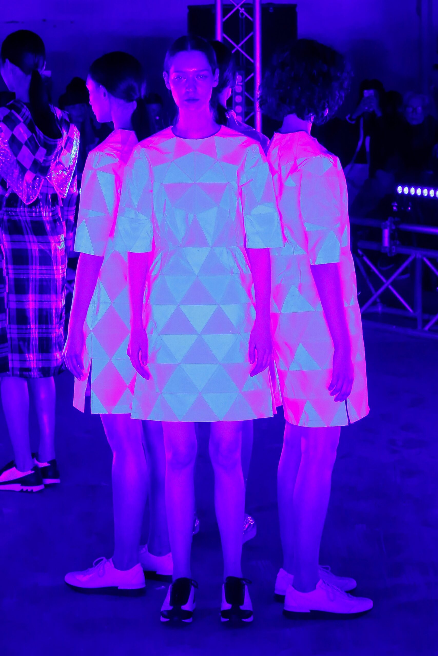 white pink geometric short dress