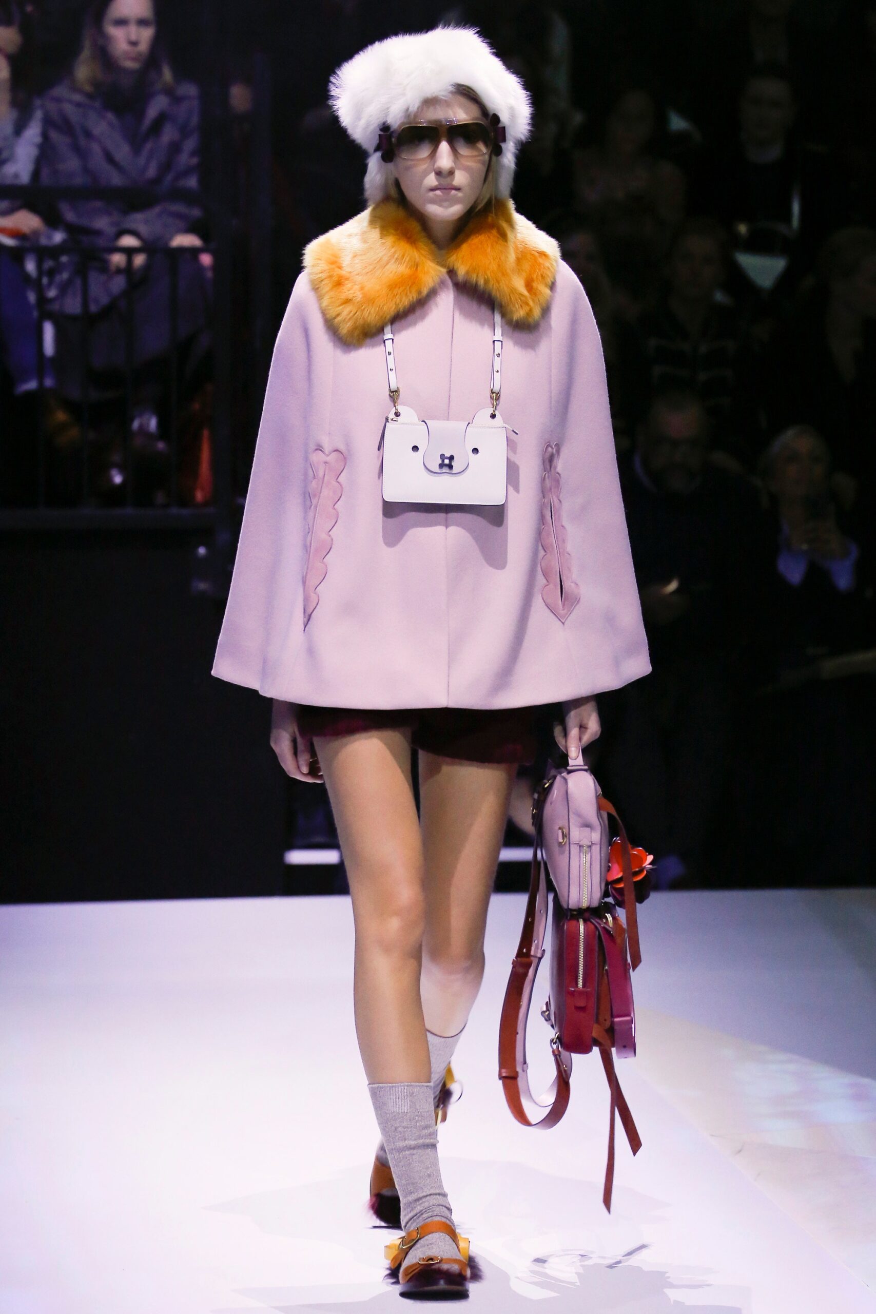 pink wool long-sleeve collared relaxed embroidered cape