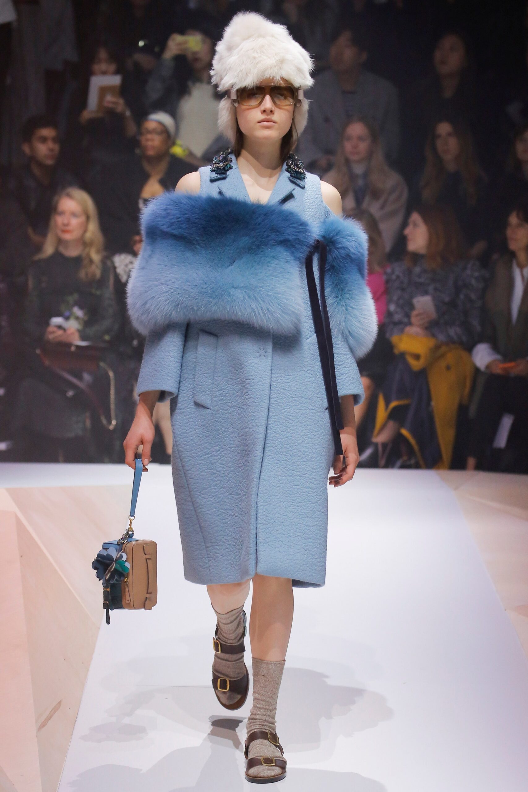 blue wool long-sleeve collared fitted layered coat