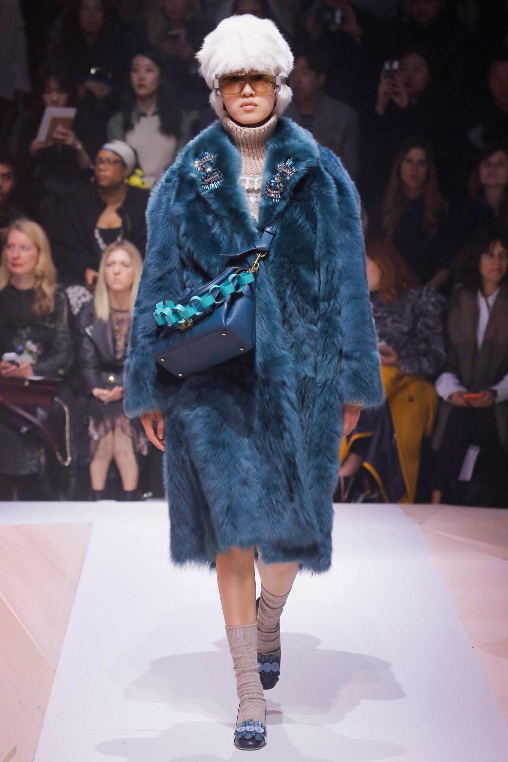 blue faux-fur relaxed coat