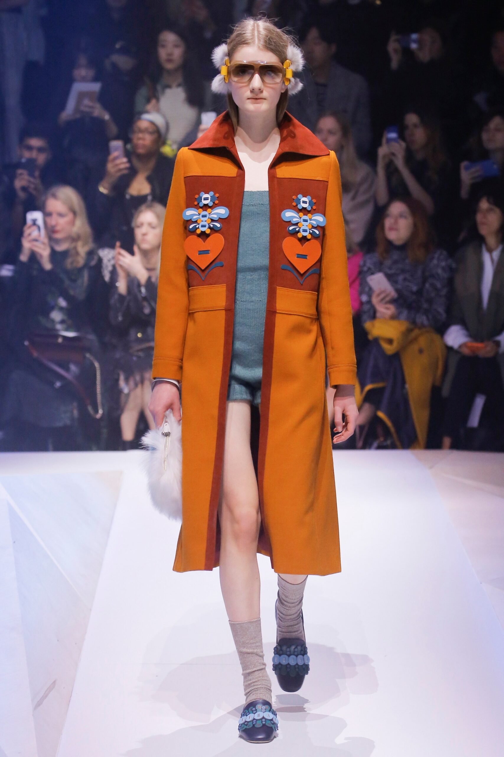 orange wool coat with embroidered details