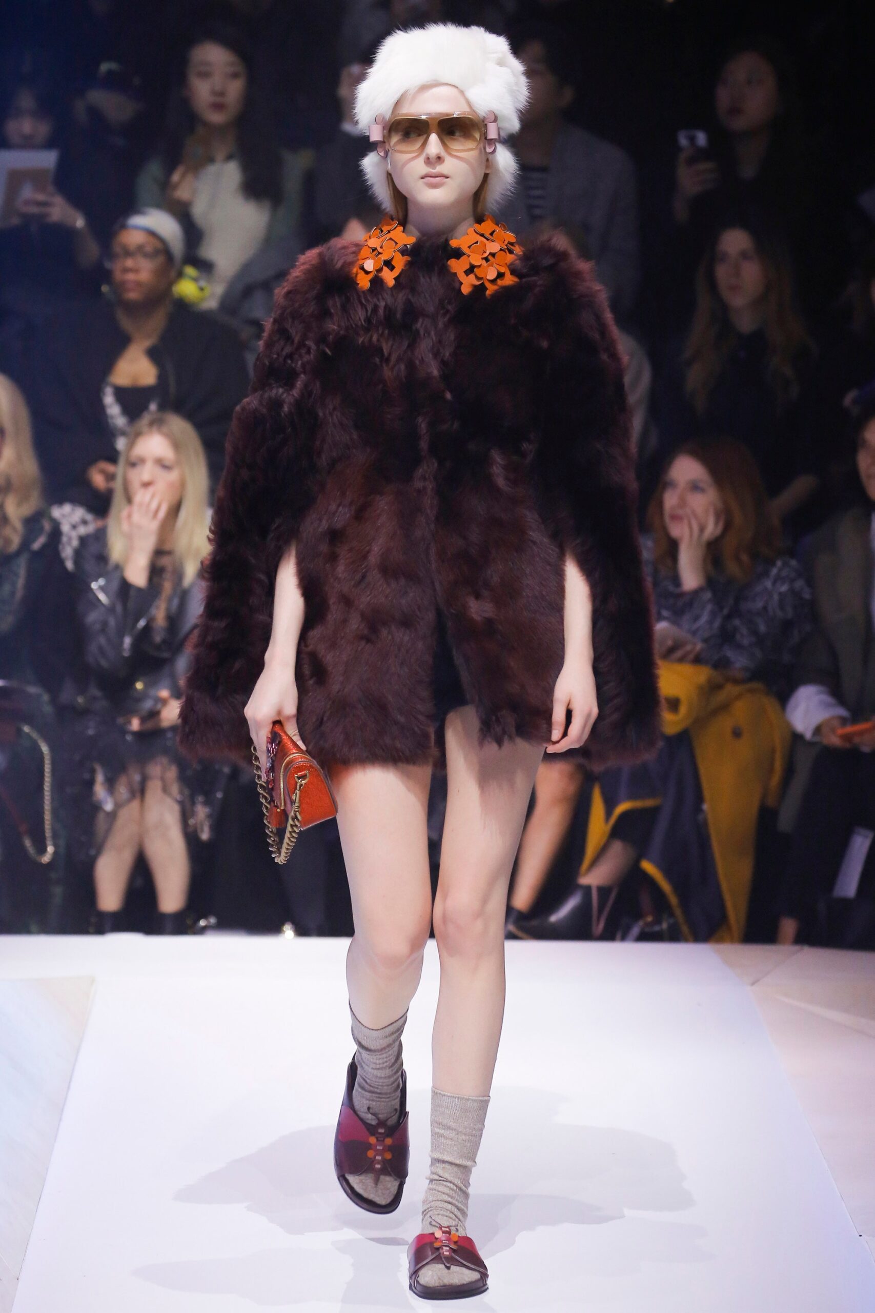 brown fur sleeveless relaxed layered cape