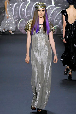 gray metallic sleeveless v-neck fitted draped shiny gown